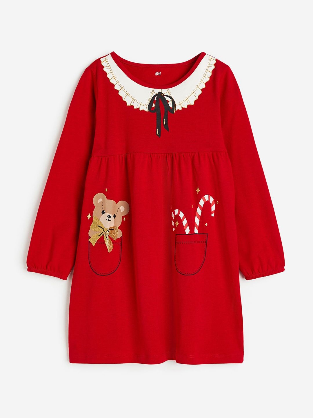

H&M Infant Girls Pure Cotton Printed Jersey Dress, Red