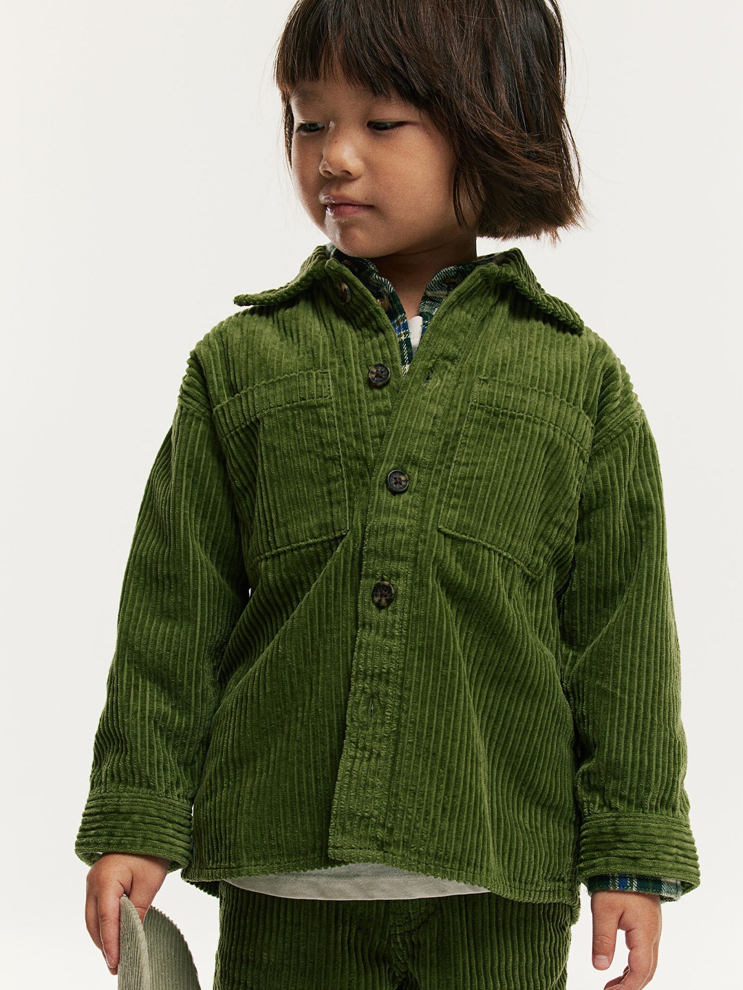 H&M Boys Corduroy Pure Cotton Overshirt, Green