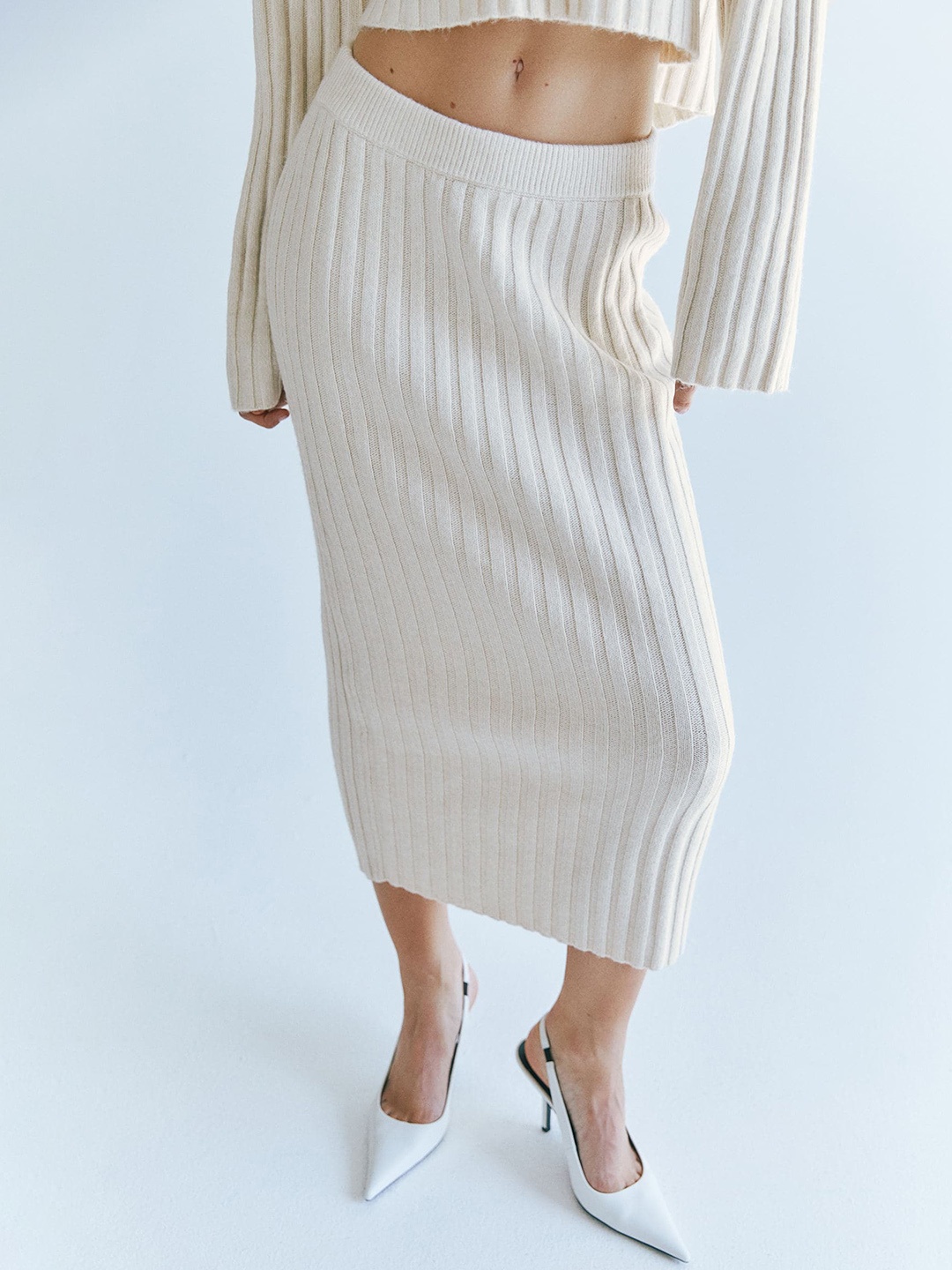 

H&M Rib-Knit Skirt, White
