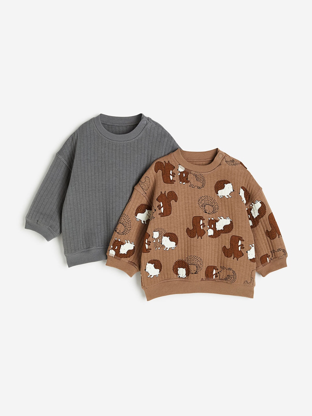 

H&M Boys 2-Pack Quilted Sweatshirts, Brown