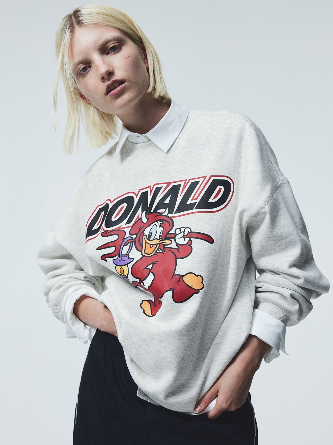 

H&M Oversized Print-Motif Sweatshirt, Grey