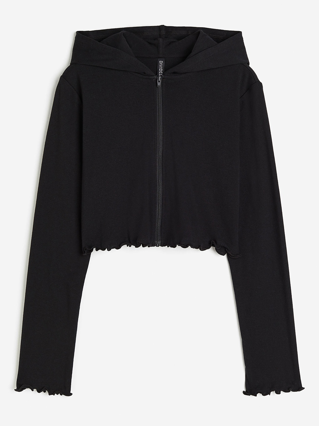 

H&M Women Pure Cotton Cropped Zip-Through Hoodie, Black