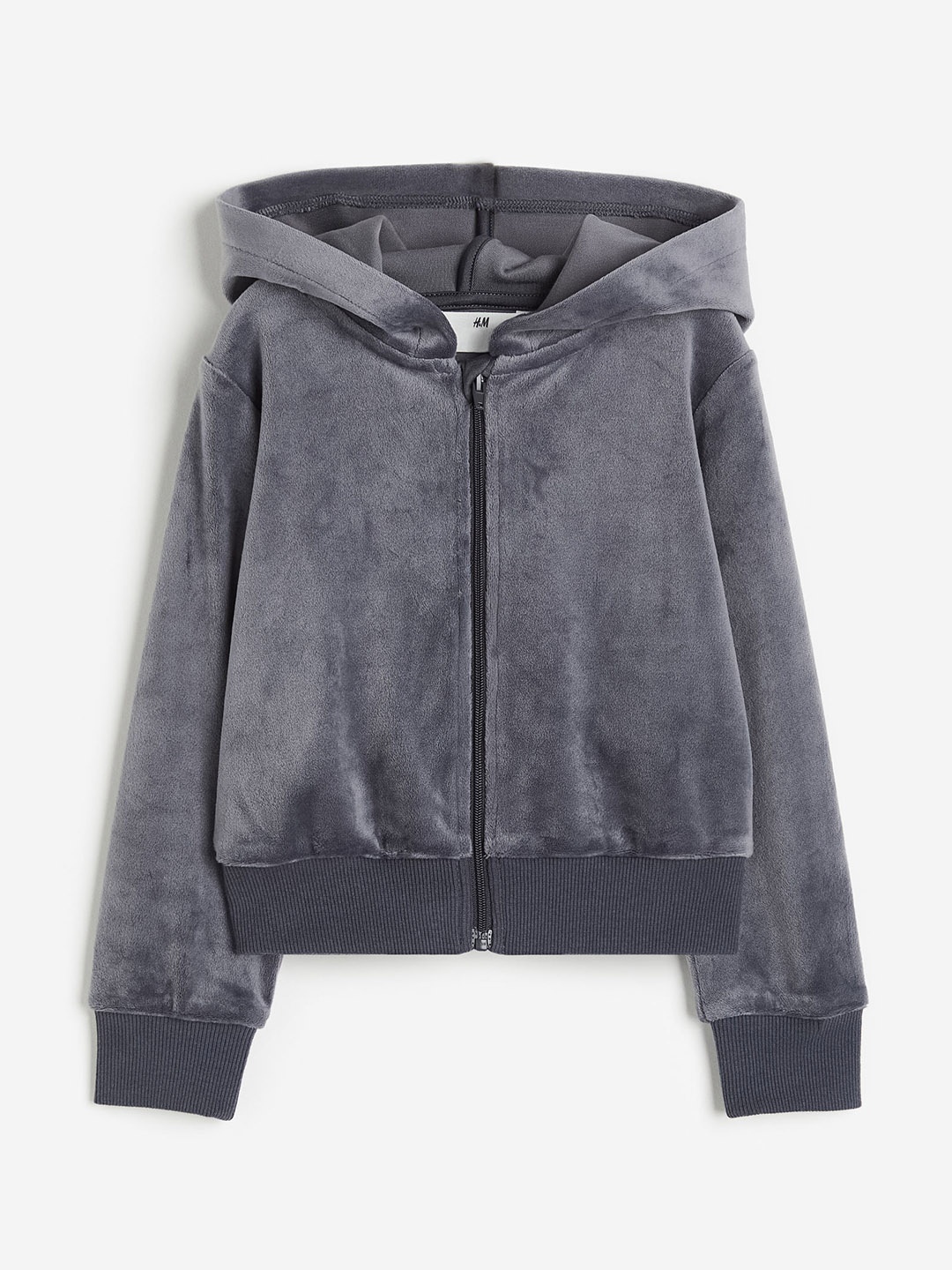 

H&M Infant Girls Velour Zip-Through Hoodie, Grey