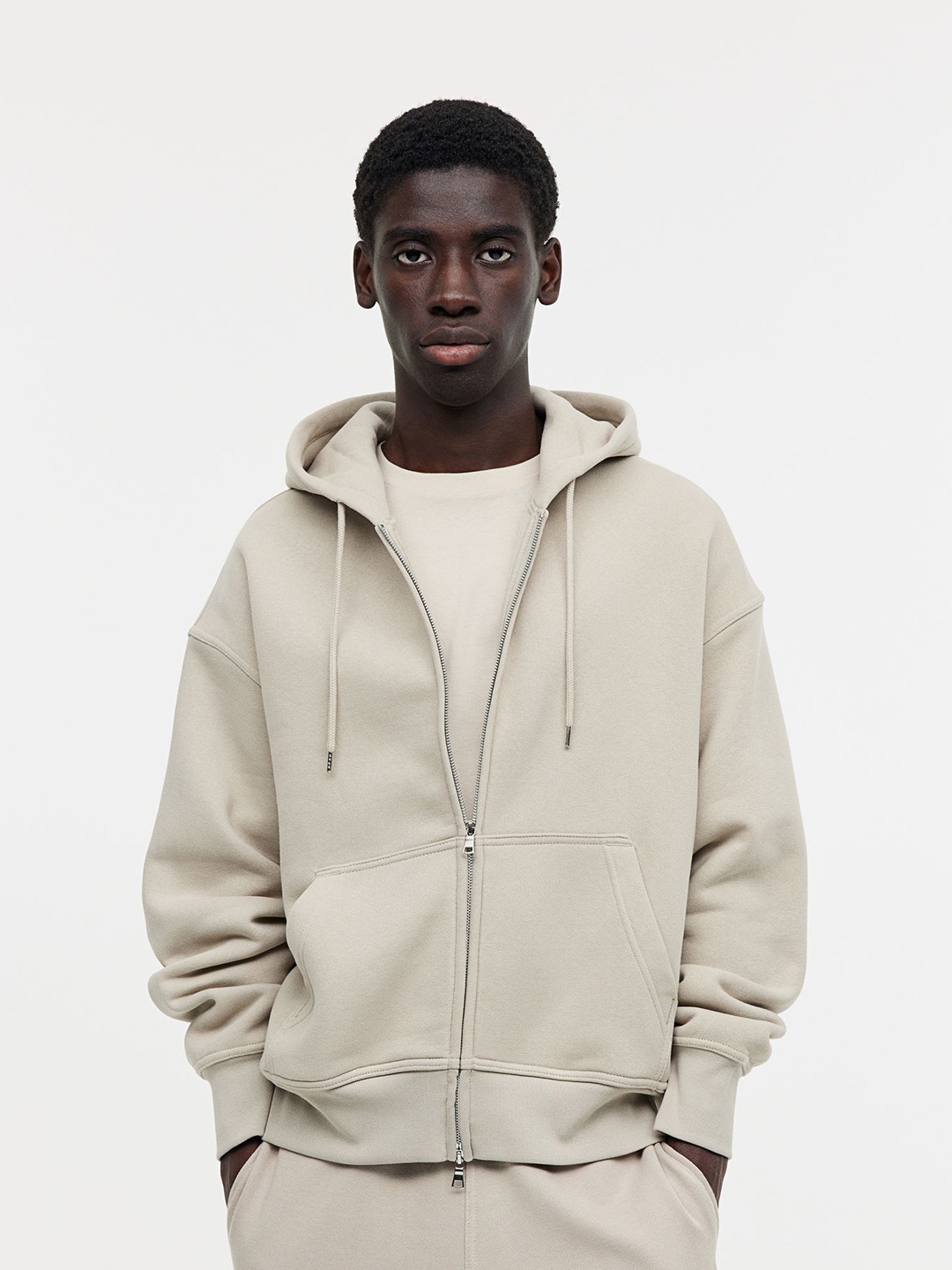 

H&M Oversized Fit Zip-Through Hoodie, Beige