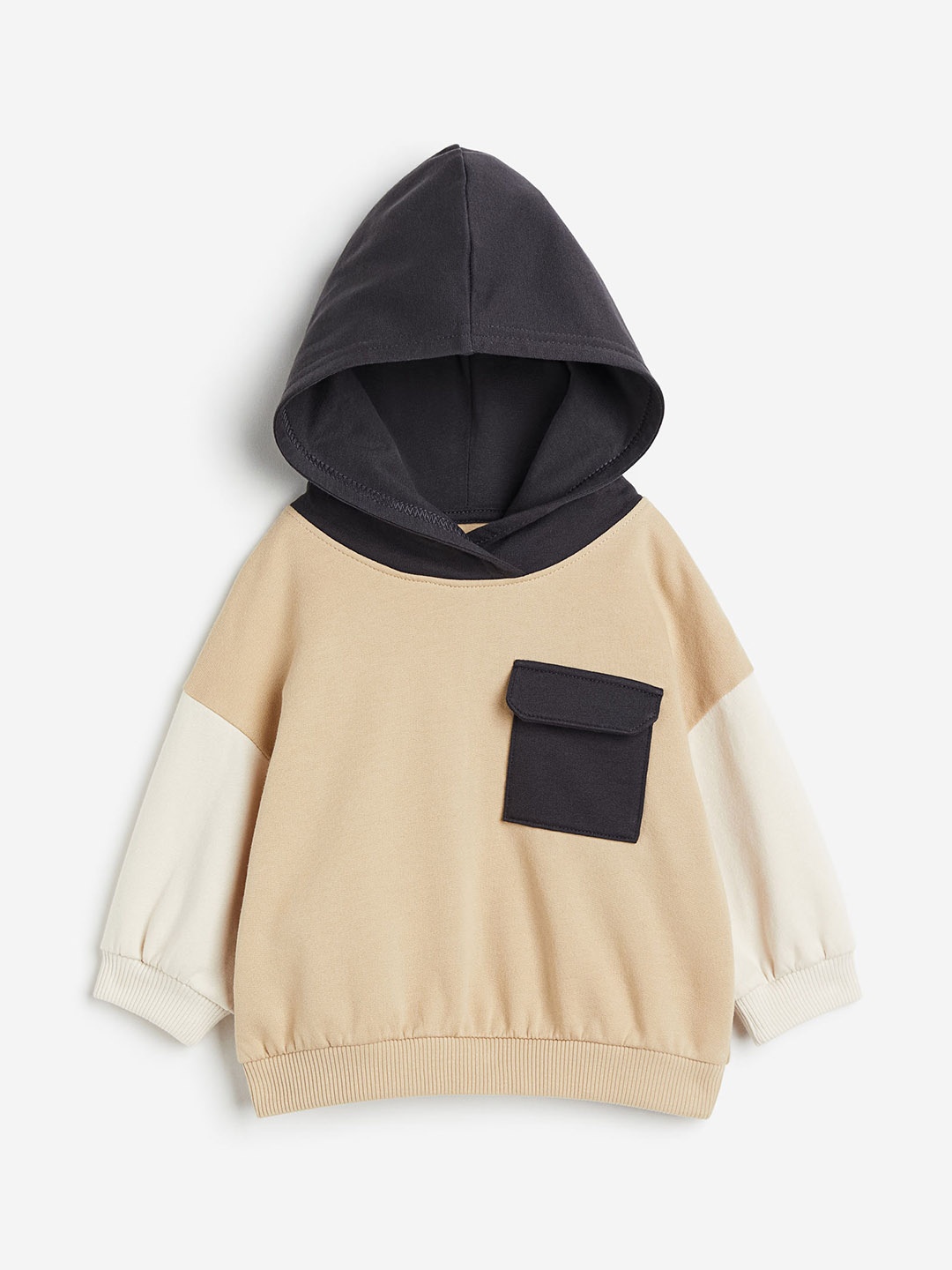 

H&M Boys Pure Cotton Block-Coloured Hoodie, Beige