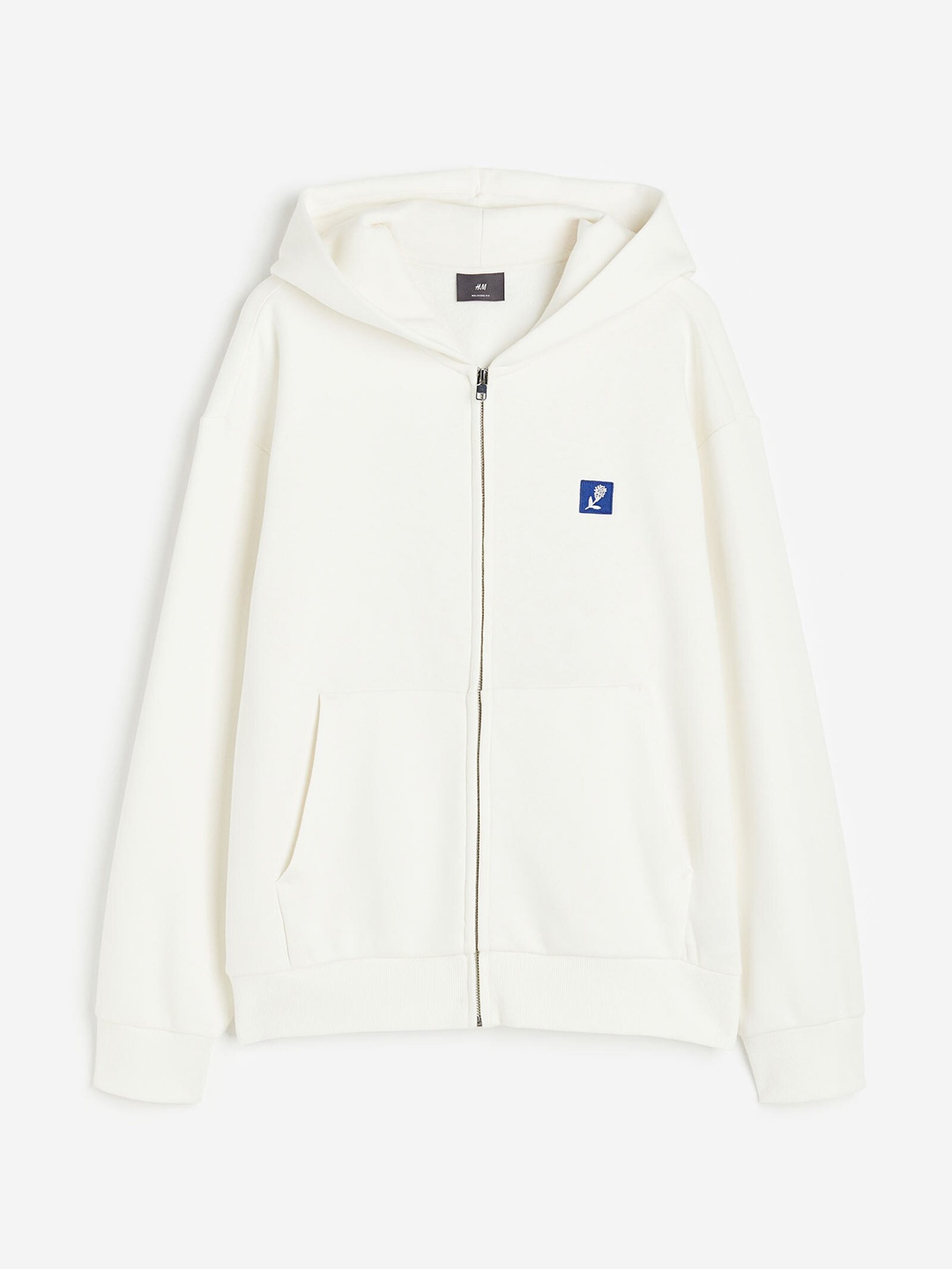 

H&M Men Loose Fit Zip-Through Hoodie, White