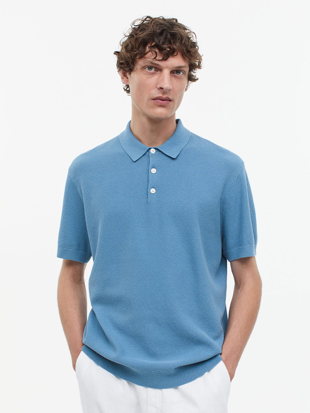 

H&M Regular Fit Polo Cotton Shirt, Blue