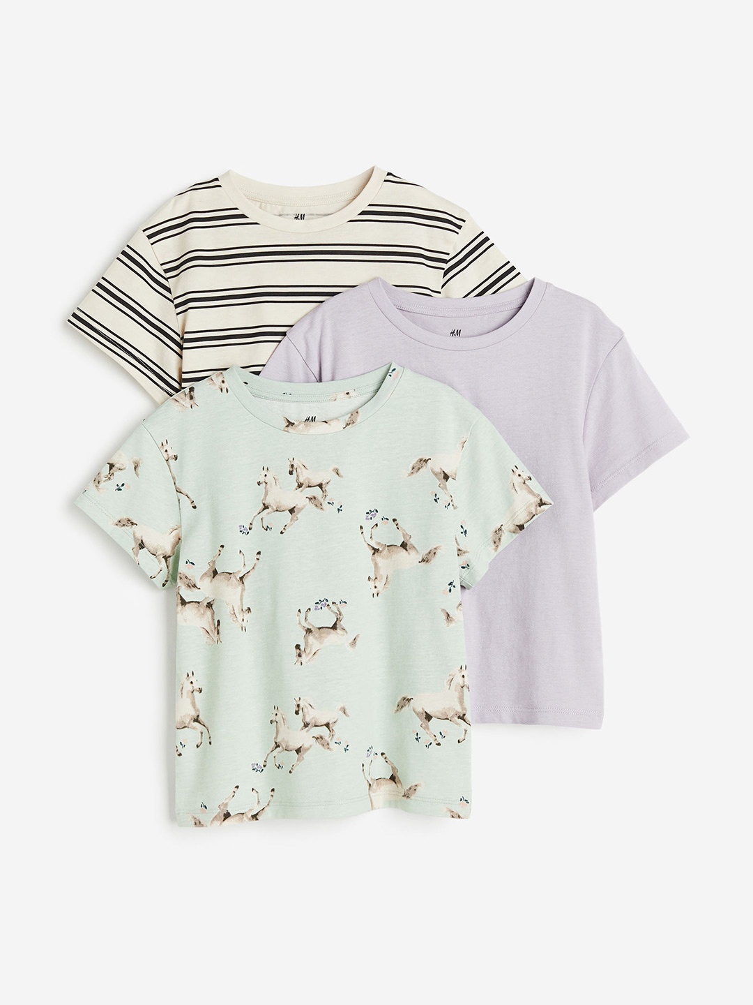 

H&M Girls 3-Pack Cotton Jersey Tops, Green