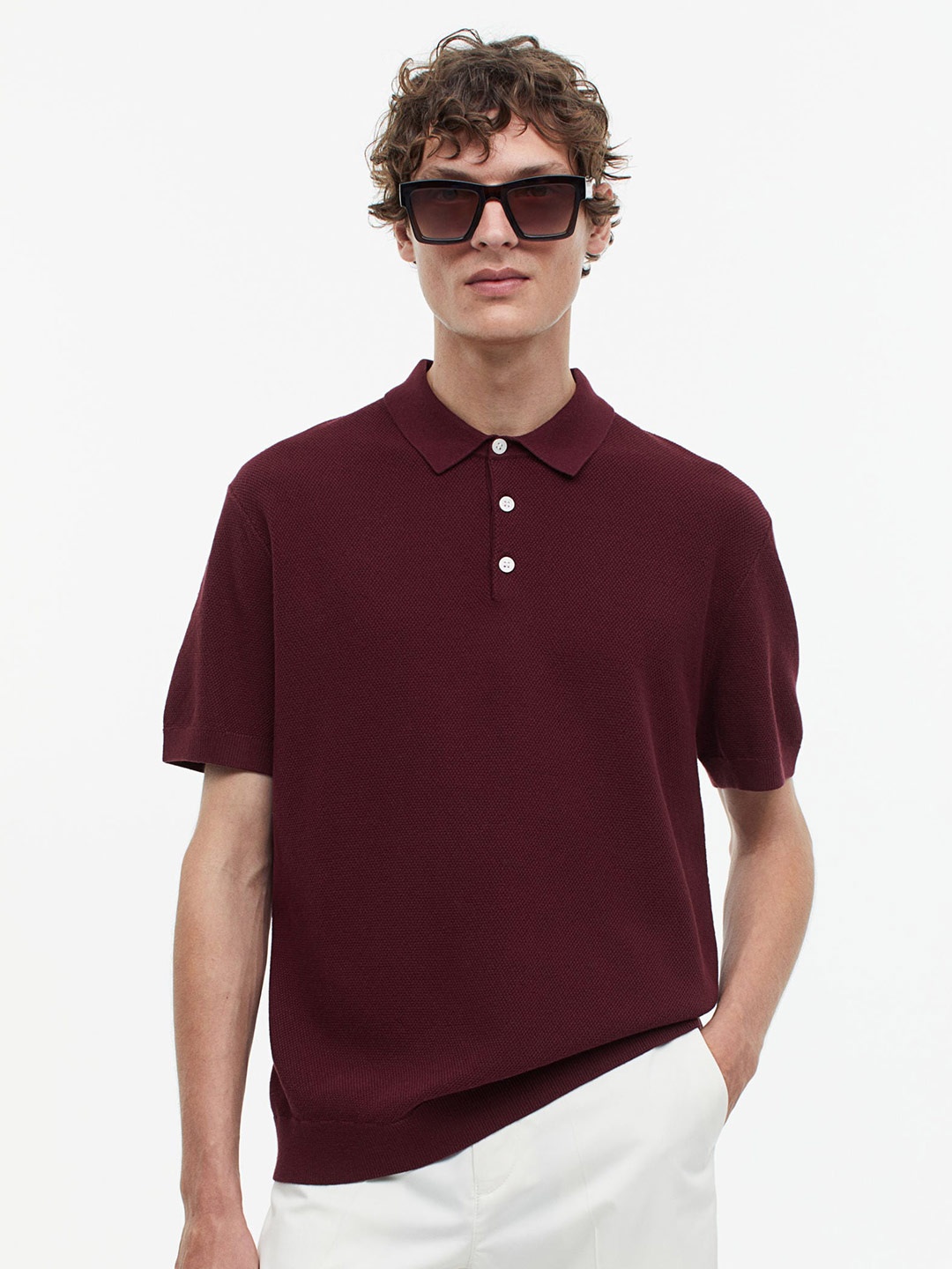 

H&M Cotton Regular Fit Polo T-Shirt, Maroon