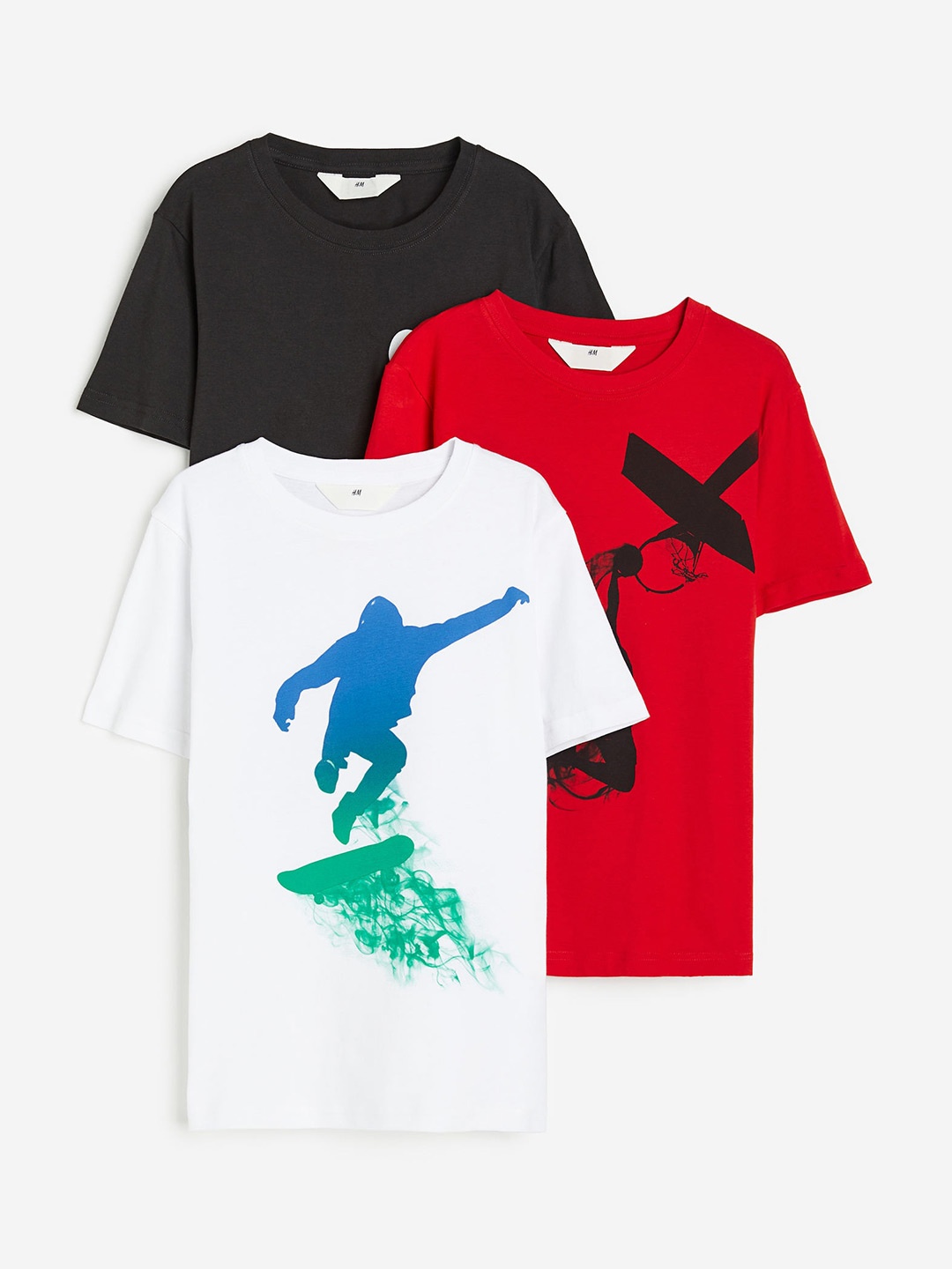 

H&M Boys Cotton 3-Pack Printed T-Shirts, Black