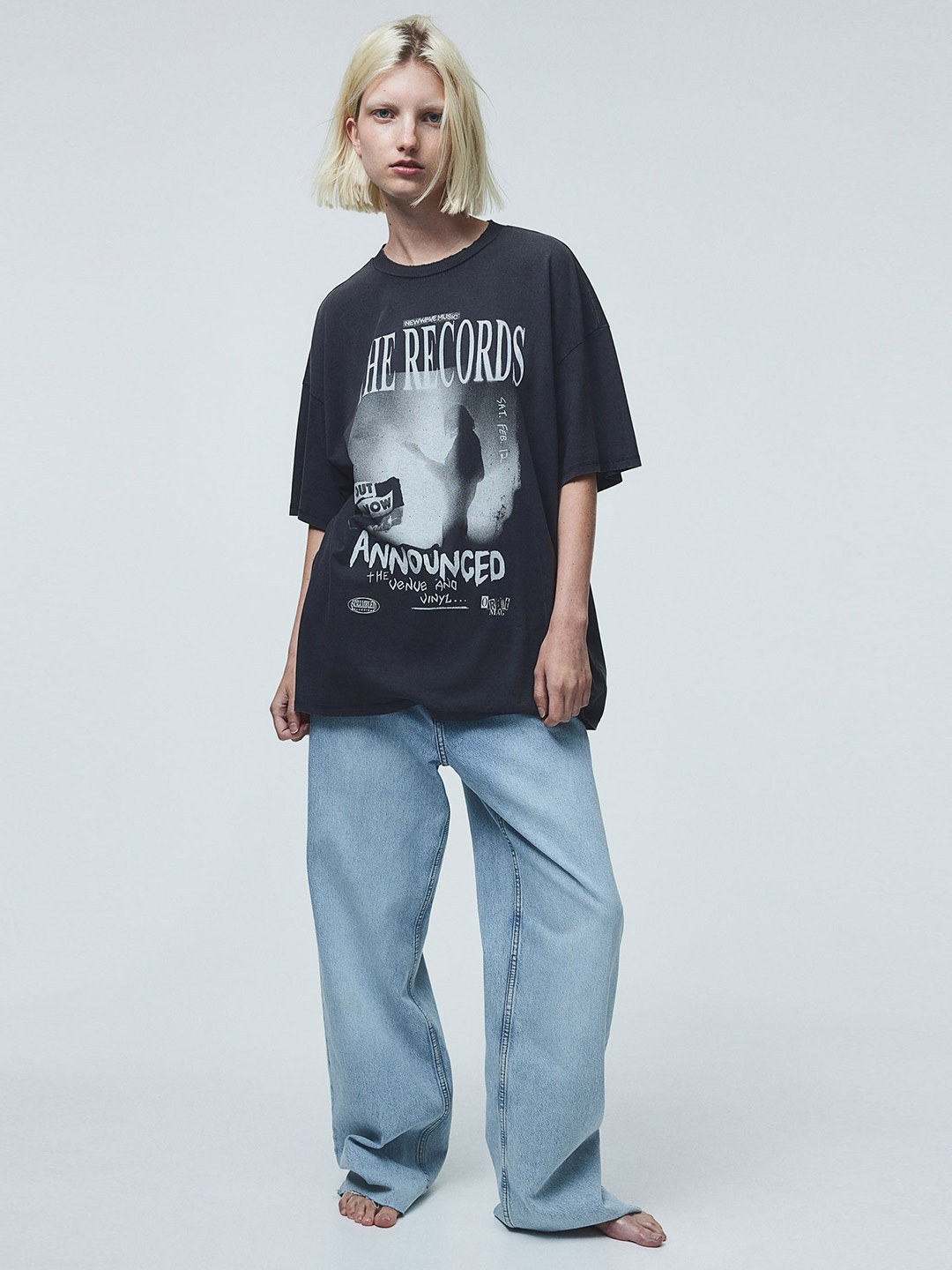 

H&M Cotton Oversized Printed T-Shirt, Black