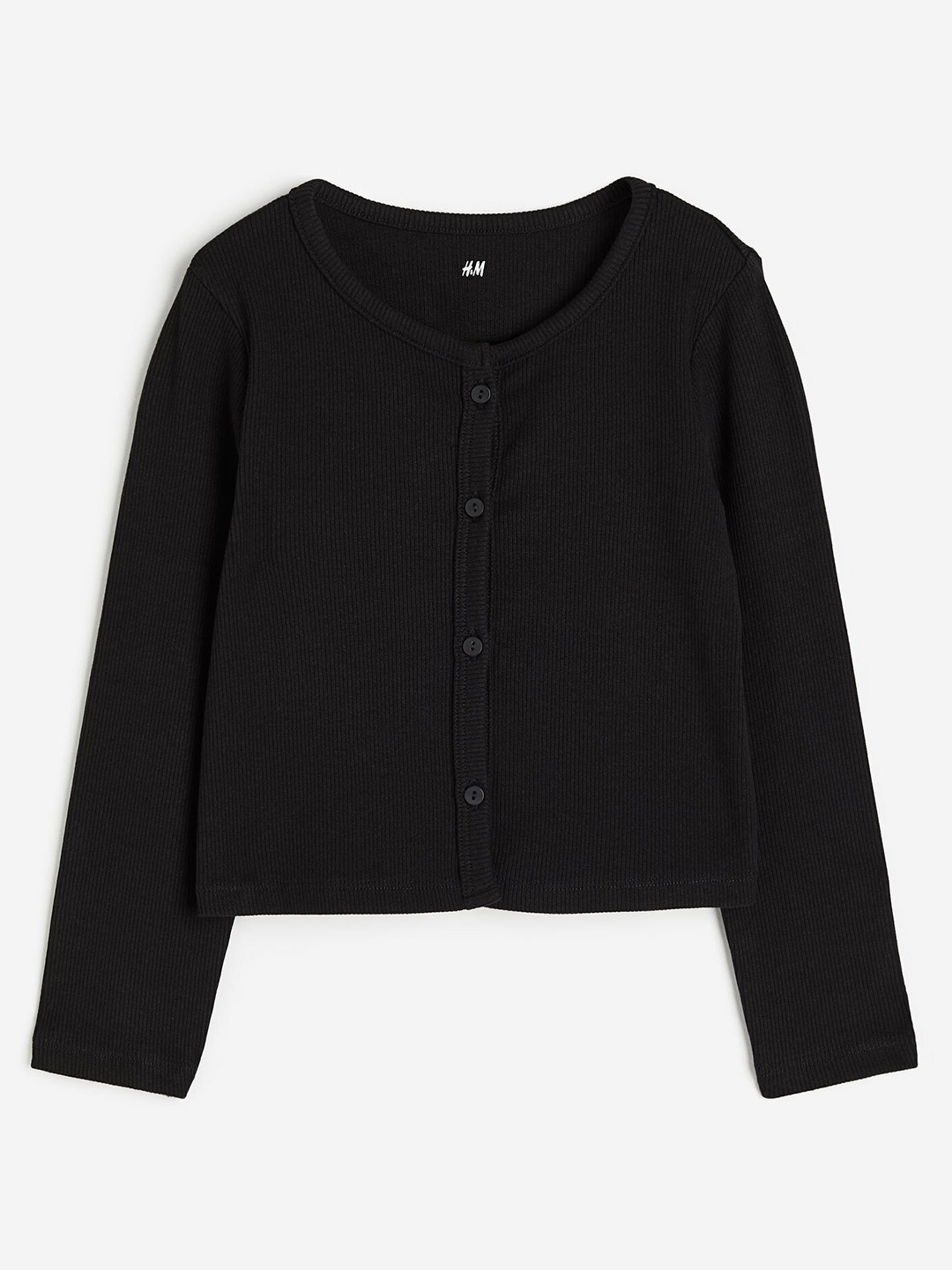 

H&M Girls Ribbed Jersey Cardigan, Black