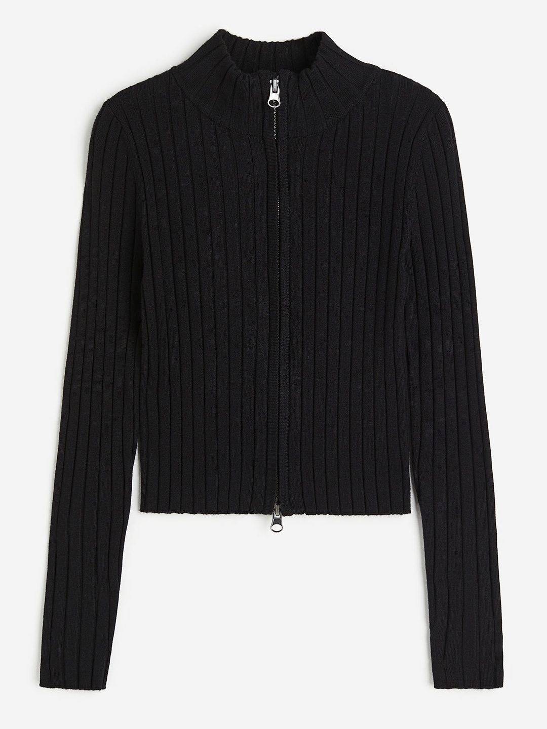 

H&M Girls Zip-Front Rib-Knit Cardigan, Black