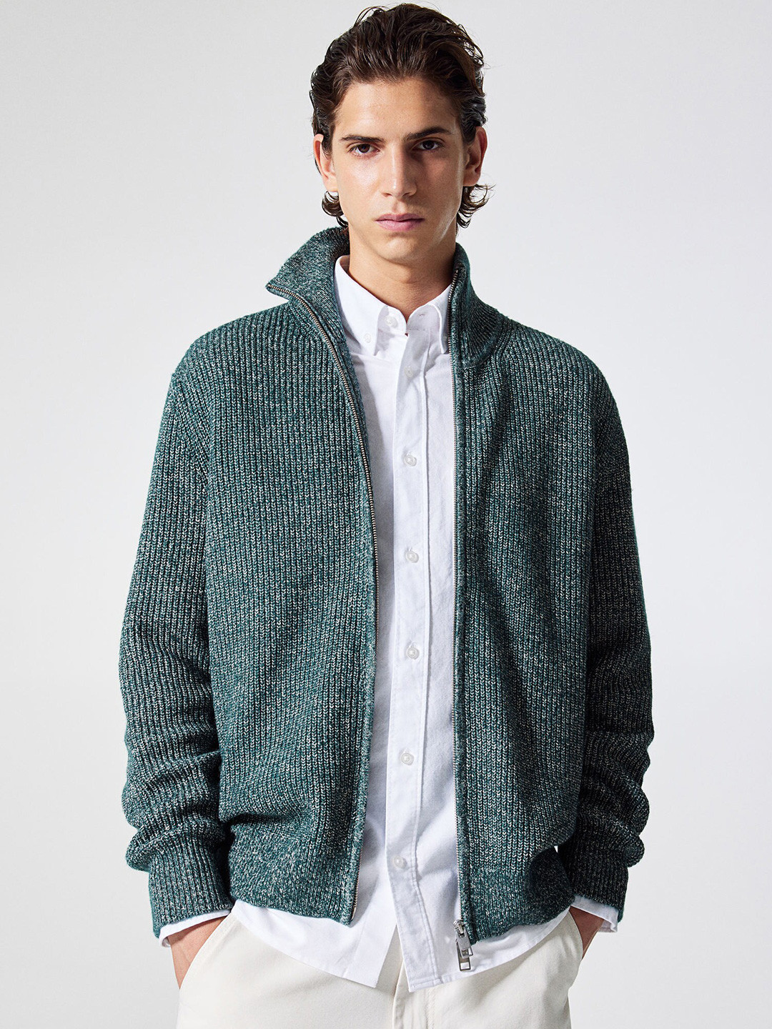 

H&M Regular Fit Zip-Through Cardigan, Green