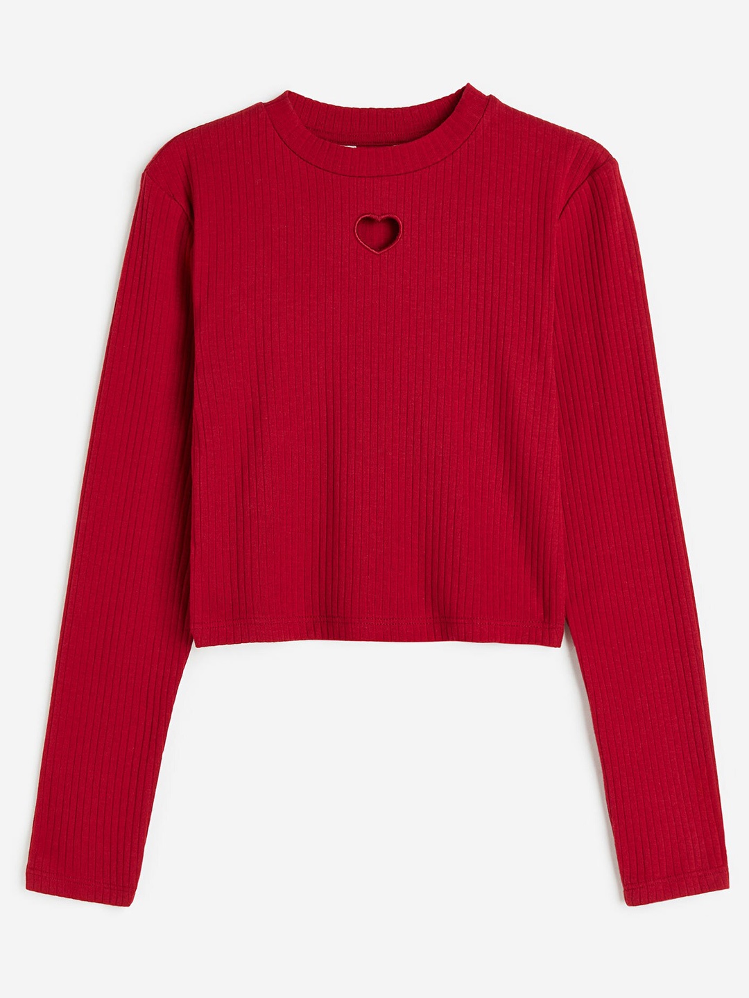 

H&M Girls Ribbed Cotton Jersey Cropped Top, Red