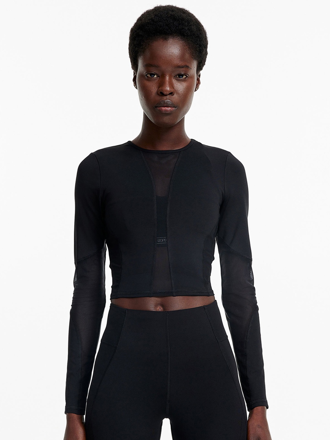 

H&M DryMove Mesh-Detail Sports Top, Black