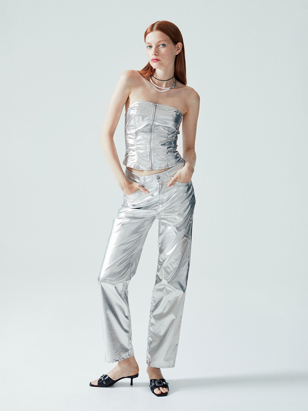 

H&M Coated Corset Top, Silver