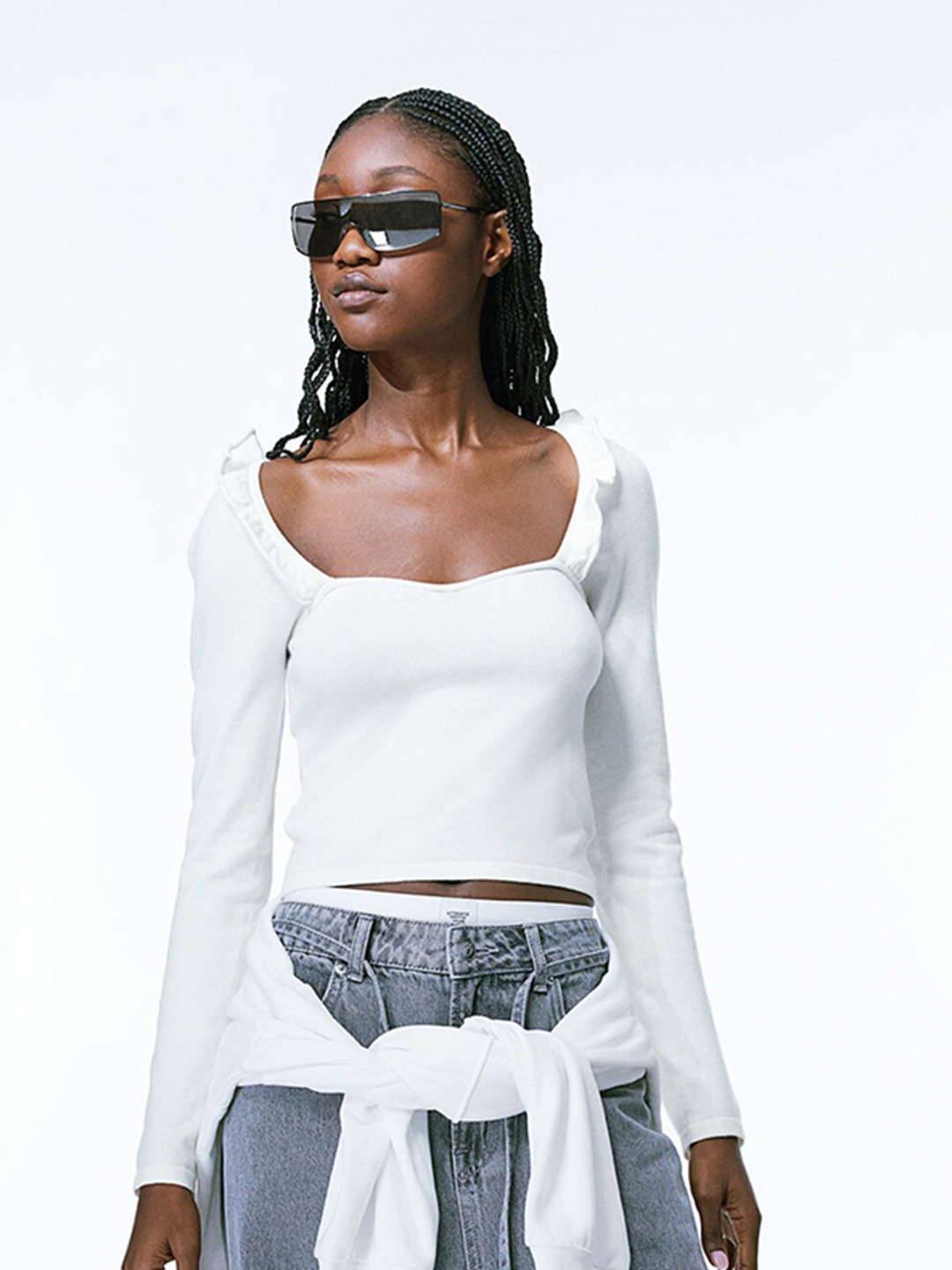 

H&M Flounce-Trimmed Top, White