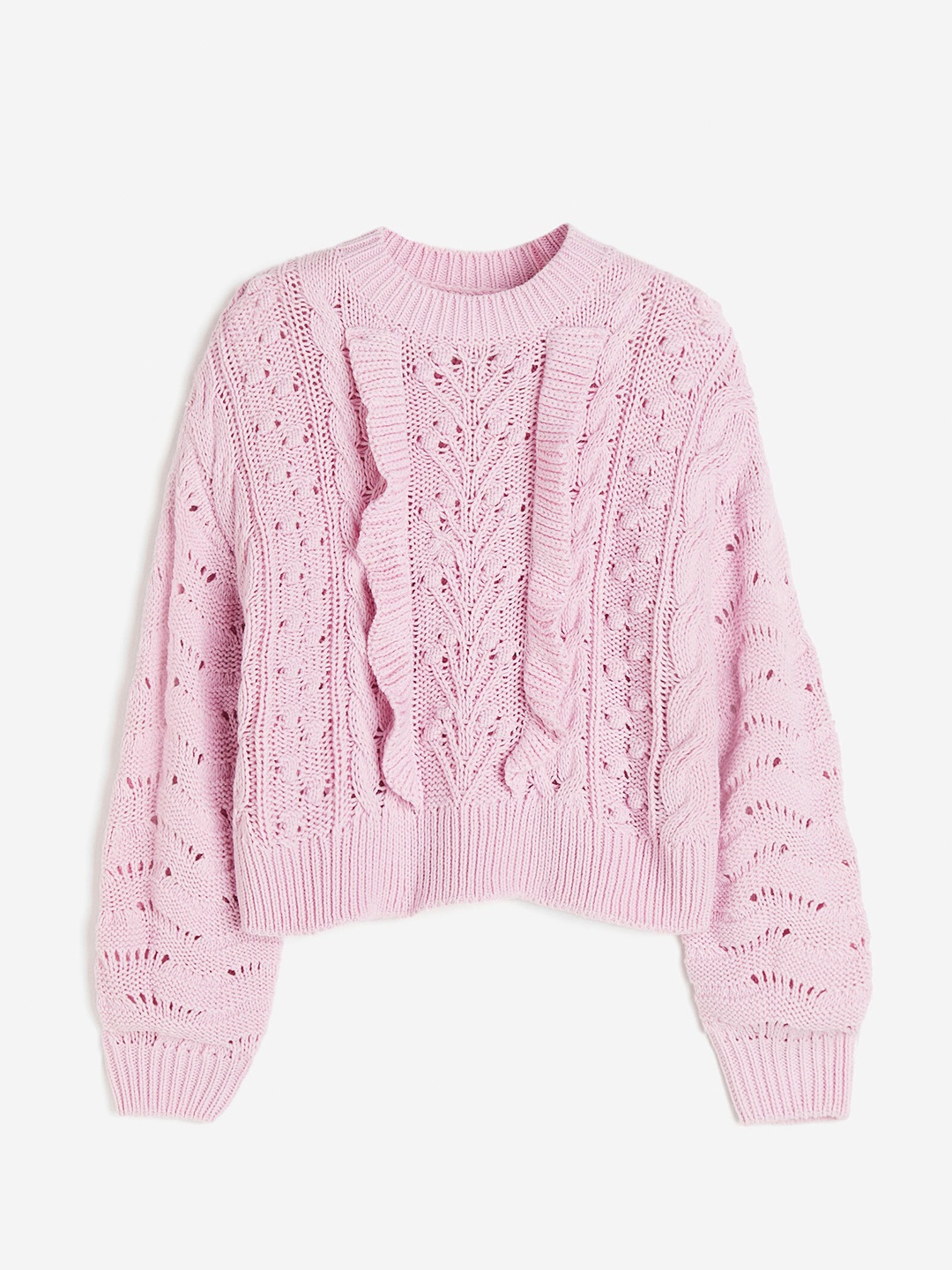 

H&M Women Acrylic Frill-Trimmed Jumper, Pink