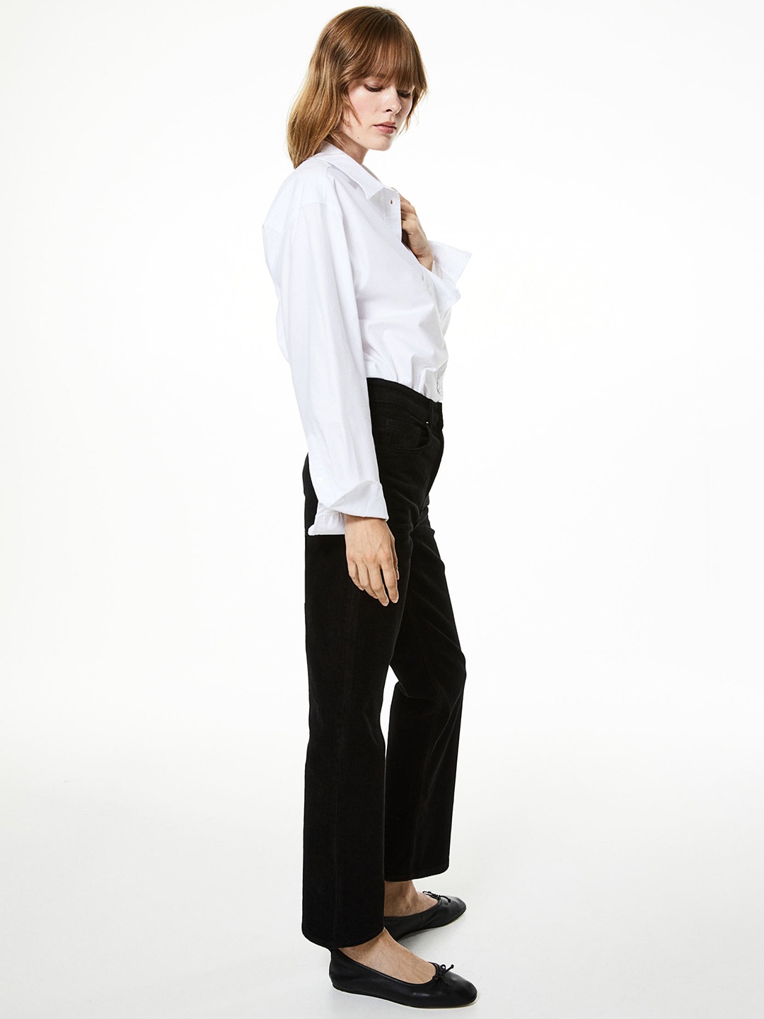 H&M Women Corduroy Trousers, Black