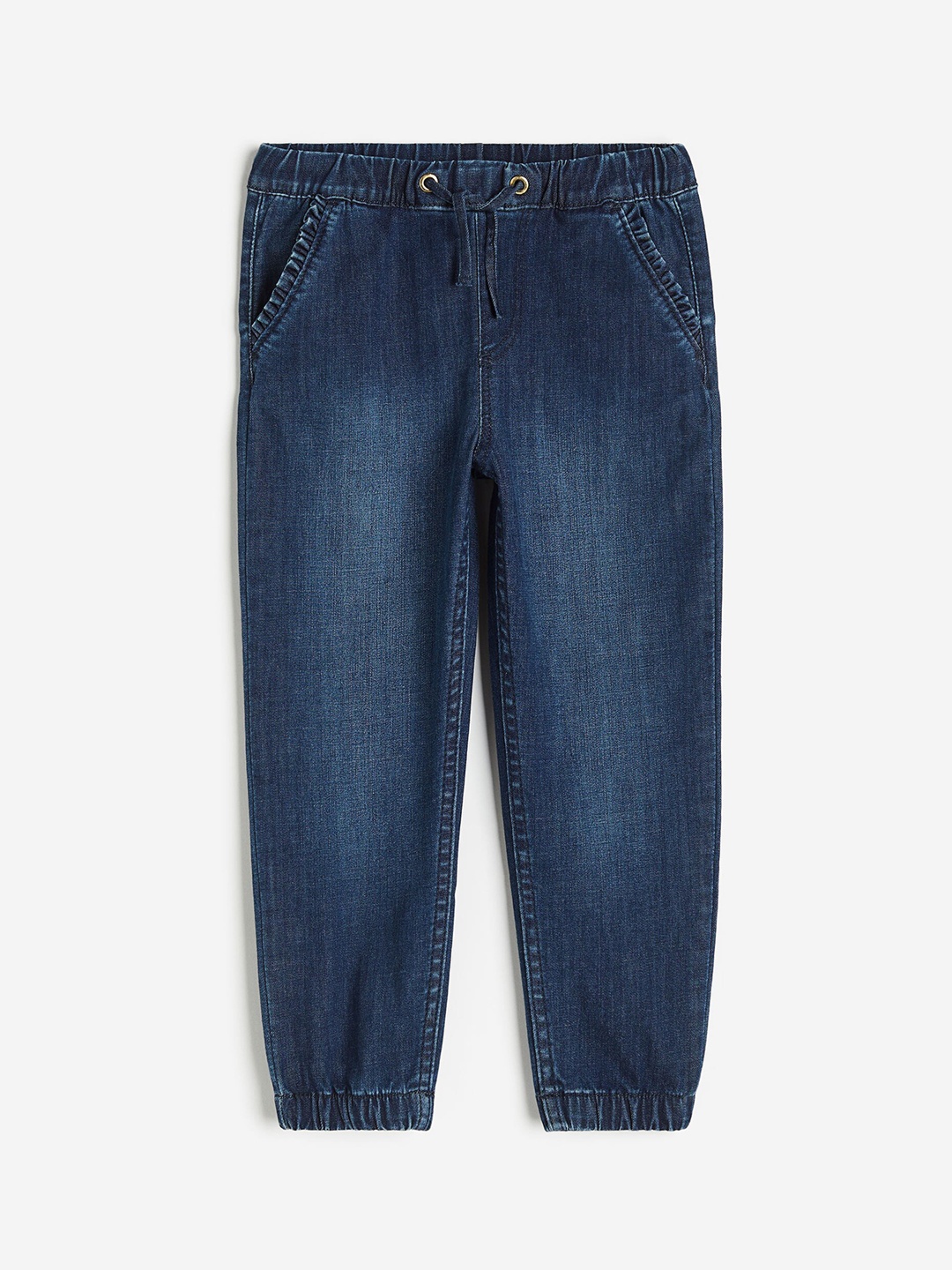 

H&M Girls Frill Trimmed Denim Joggers, Blue