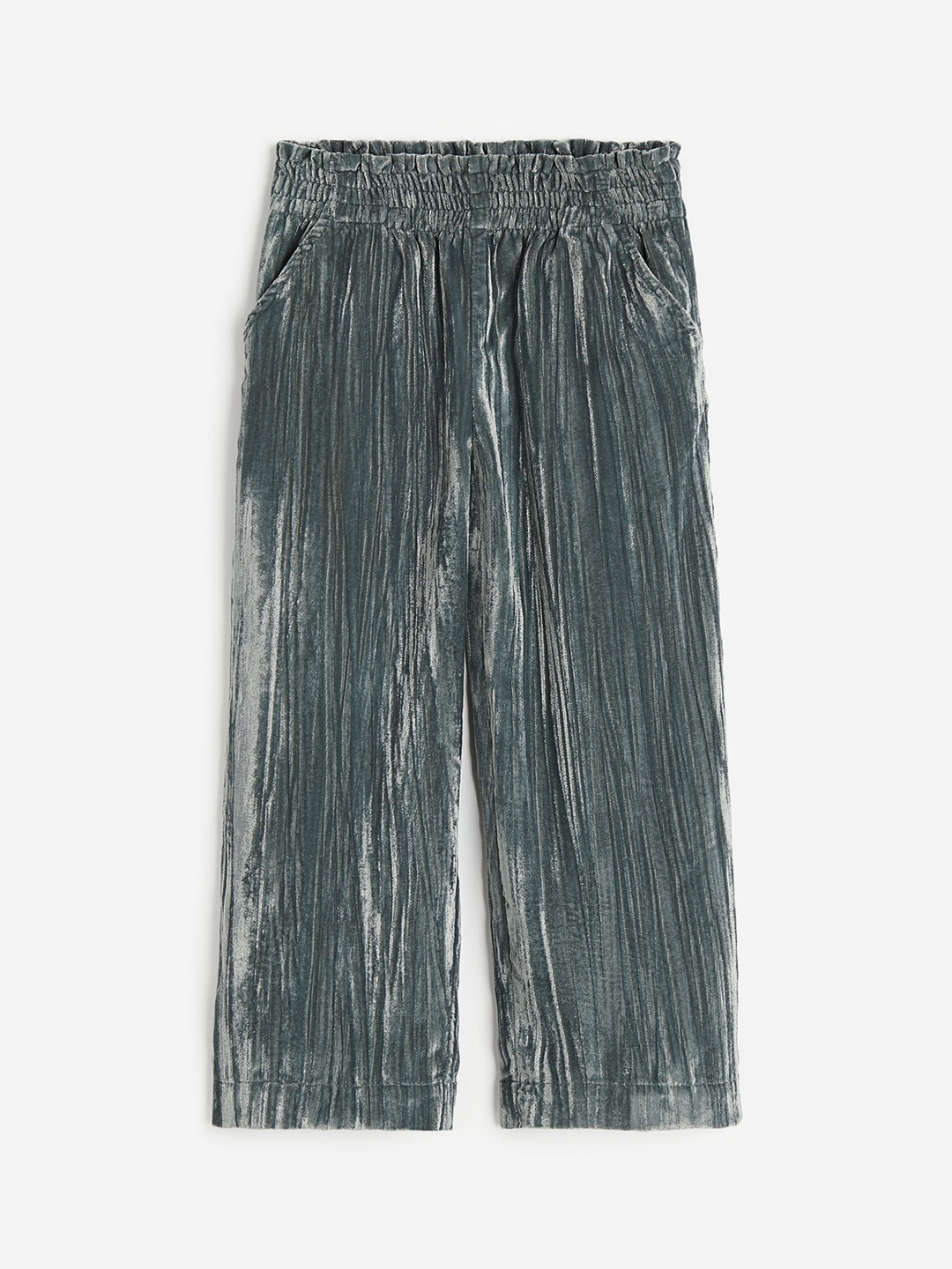 

H&M Girls Wide Velvet Pull-On Trousers, Green