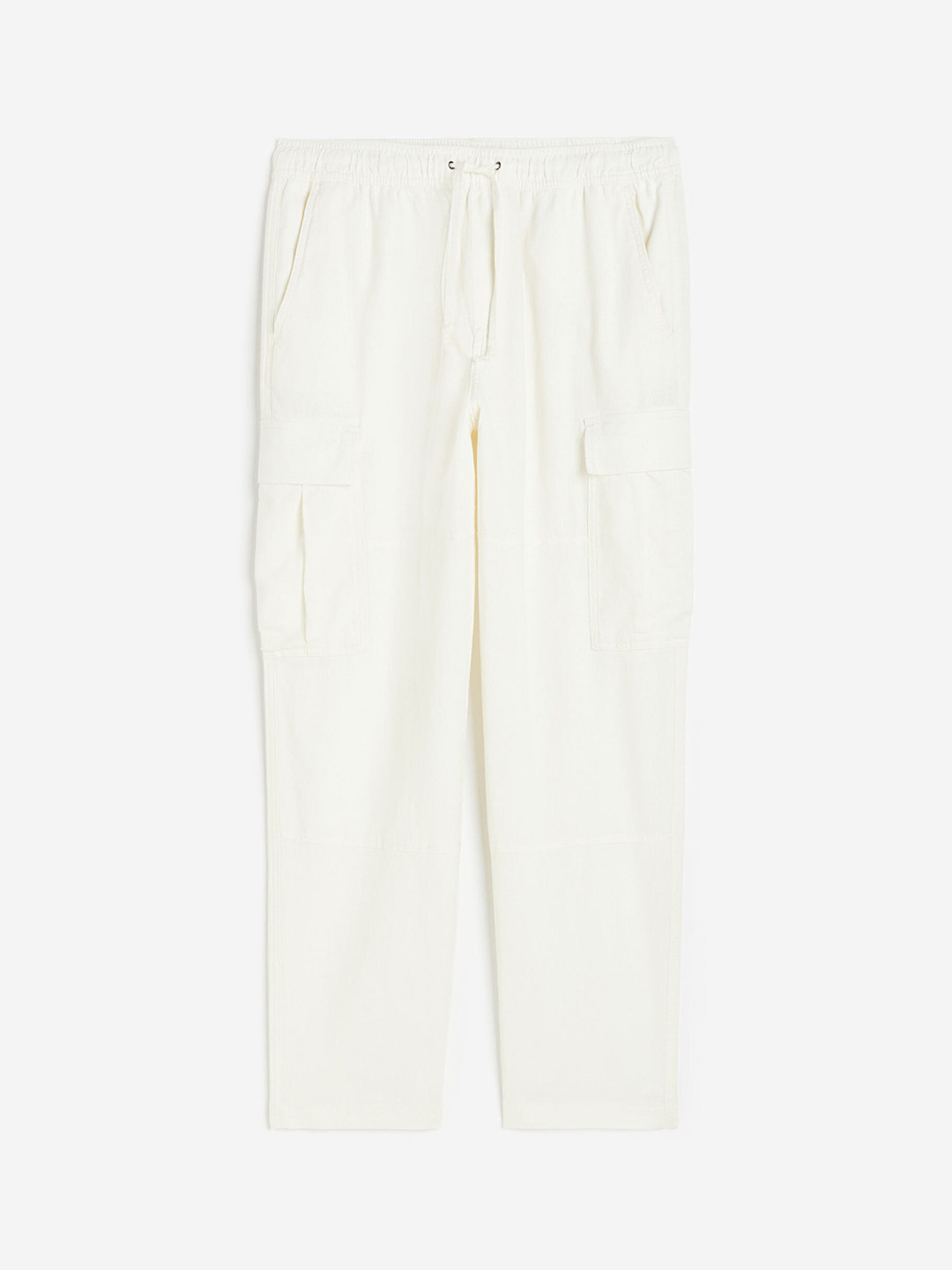 

H&M Men Cotton & Linen Regular Fit Cargo Trousers, White