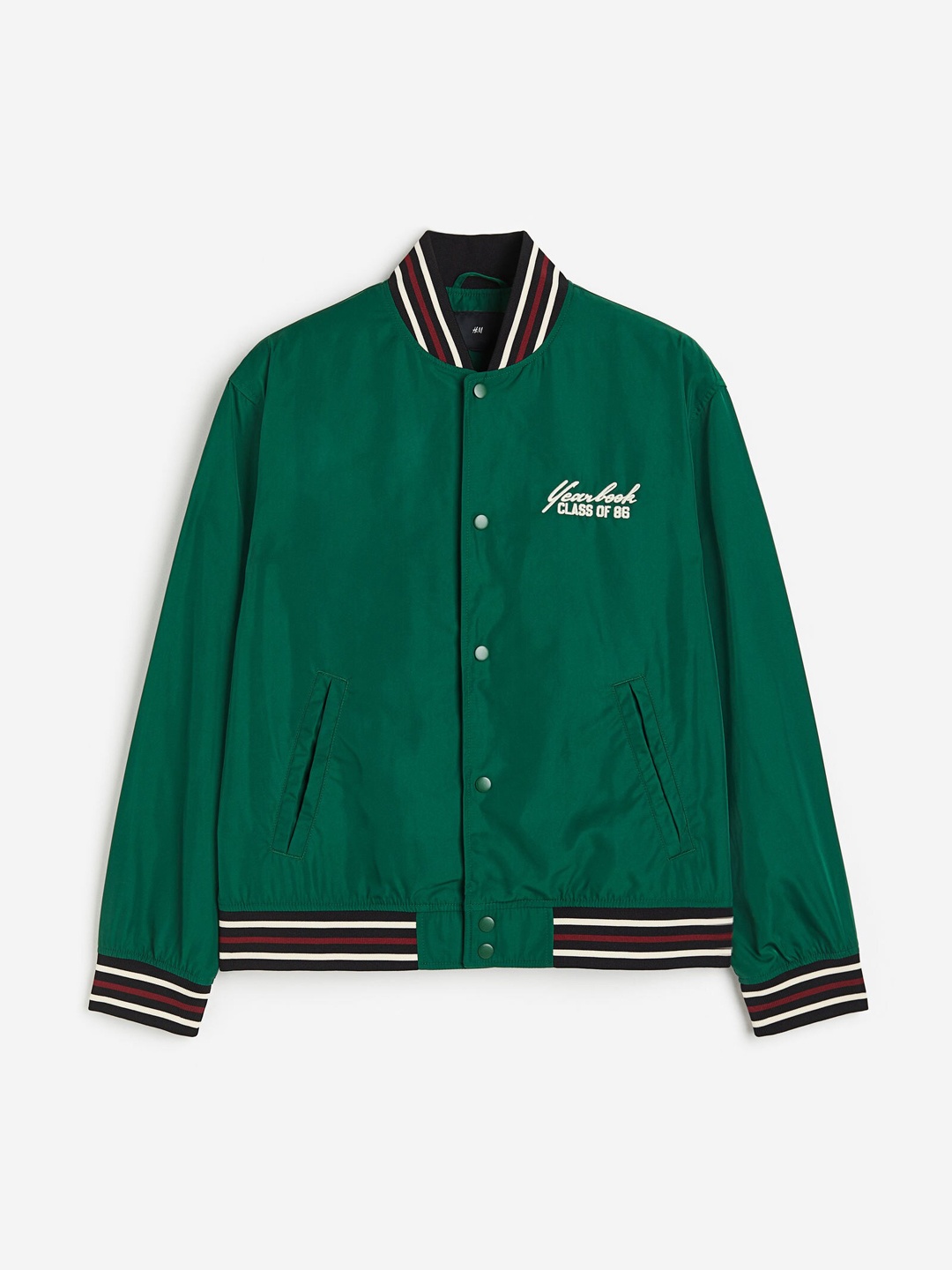 

H&M Men Regular Fit Satin Baseball Jacket, Green