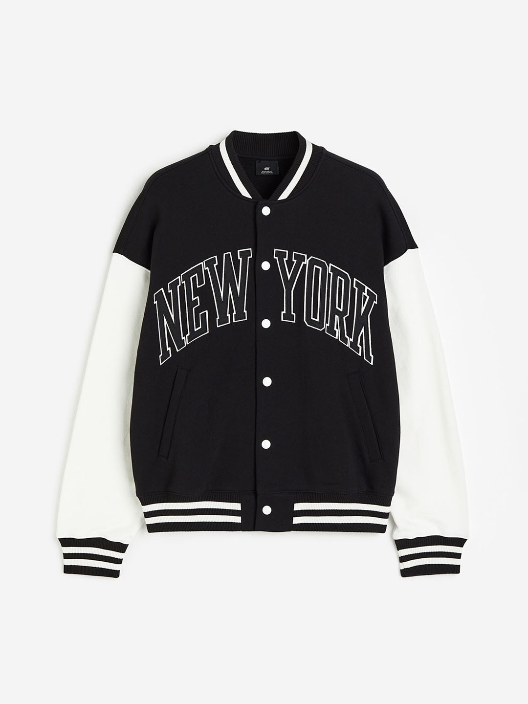 

H&M Oversized Fit Baseball Cotton Jacket, Black
