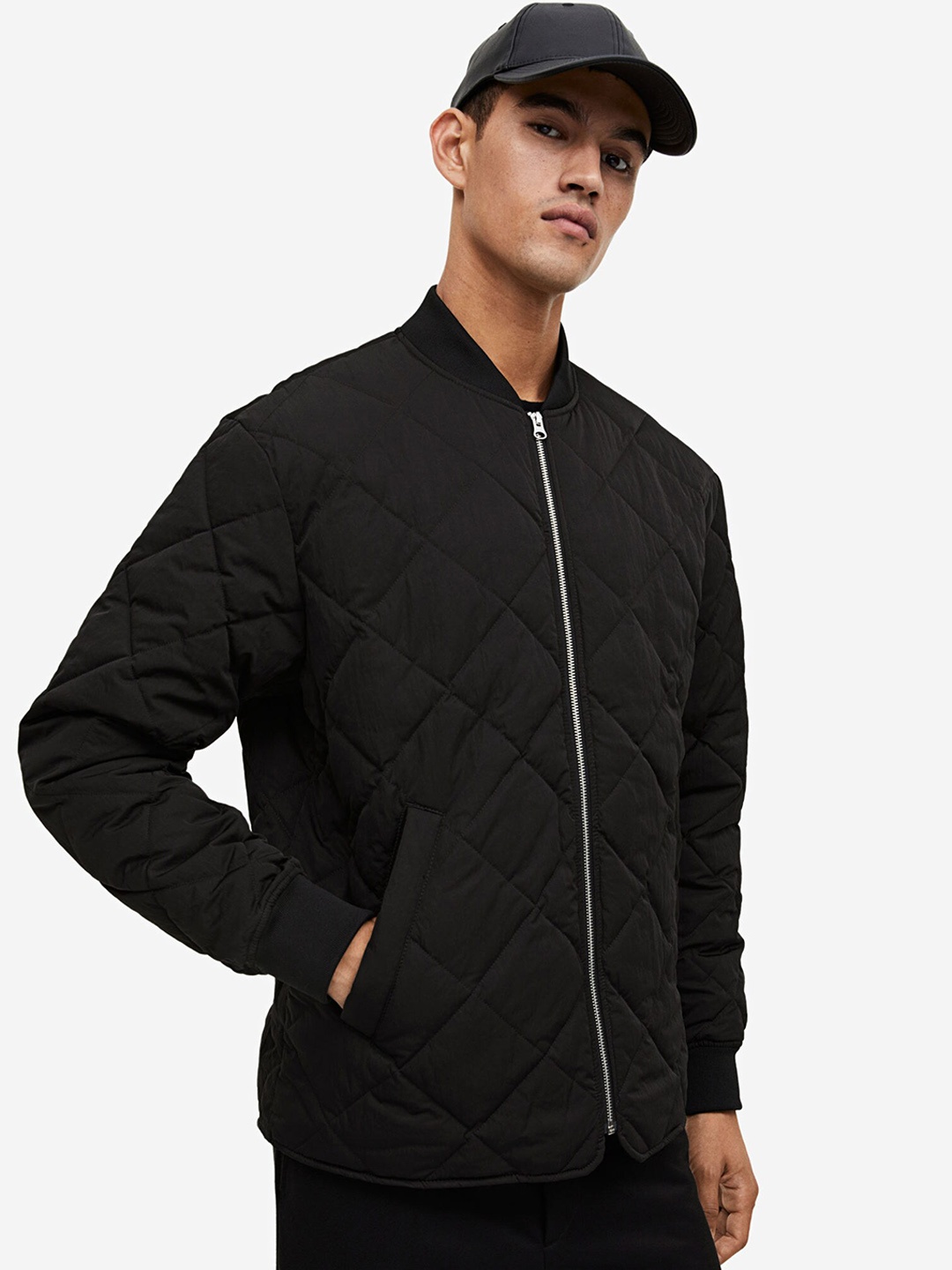 

H&M Quilted Bomber Jacket, Black