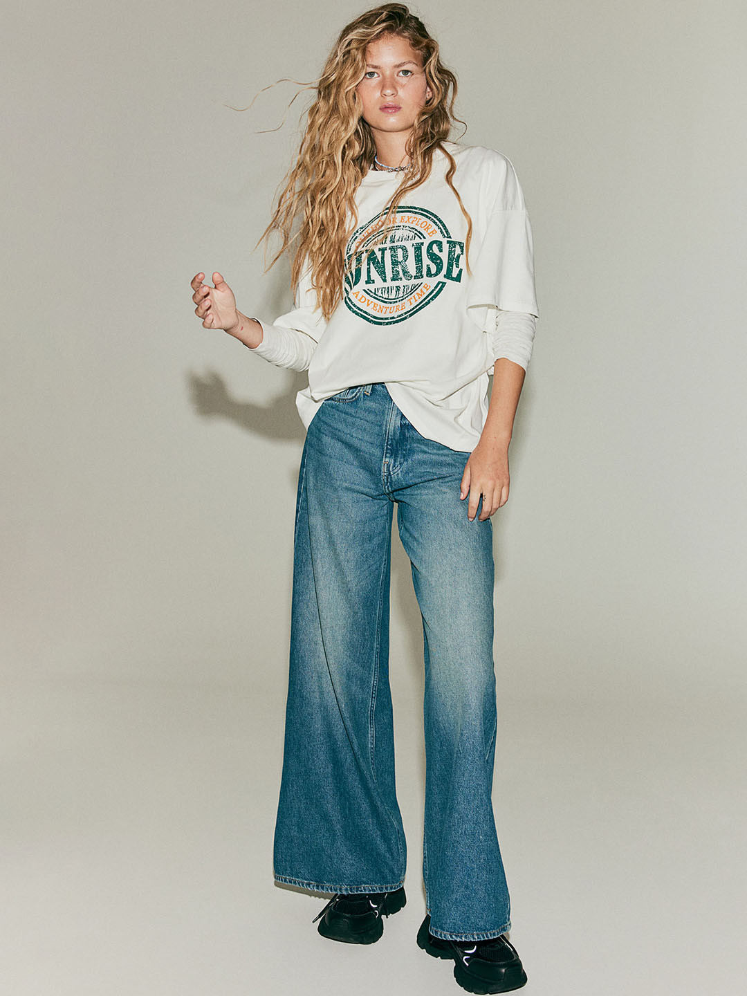 

H&M Women Pure Cotton Wide High Jeans, Blue