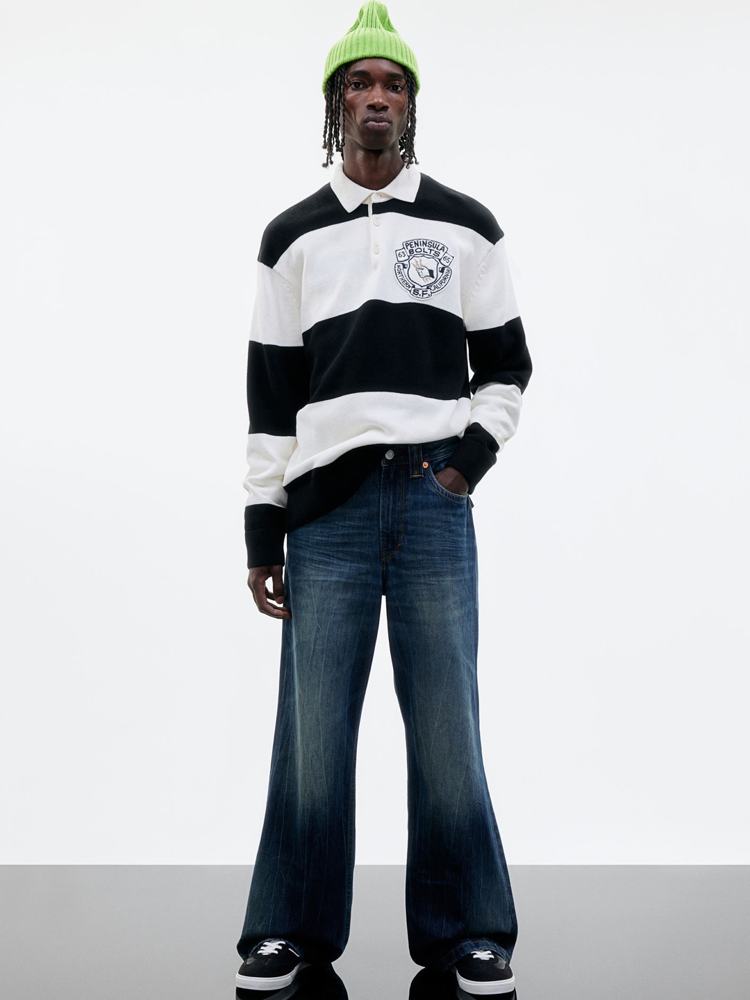 

H&M Men Pure Cotton Bootcut Loose Jeans, Blue
