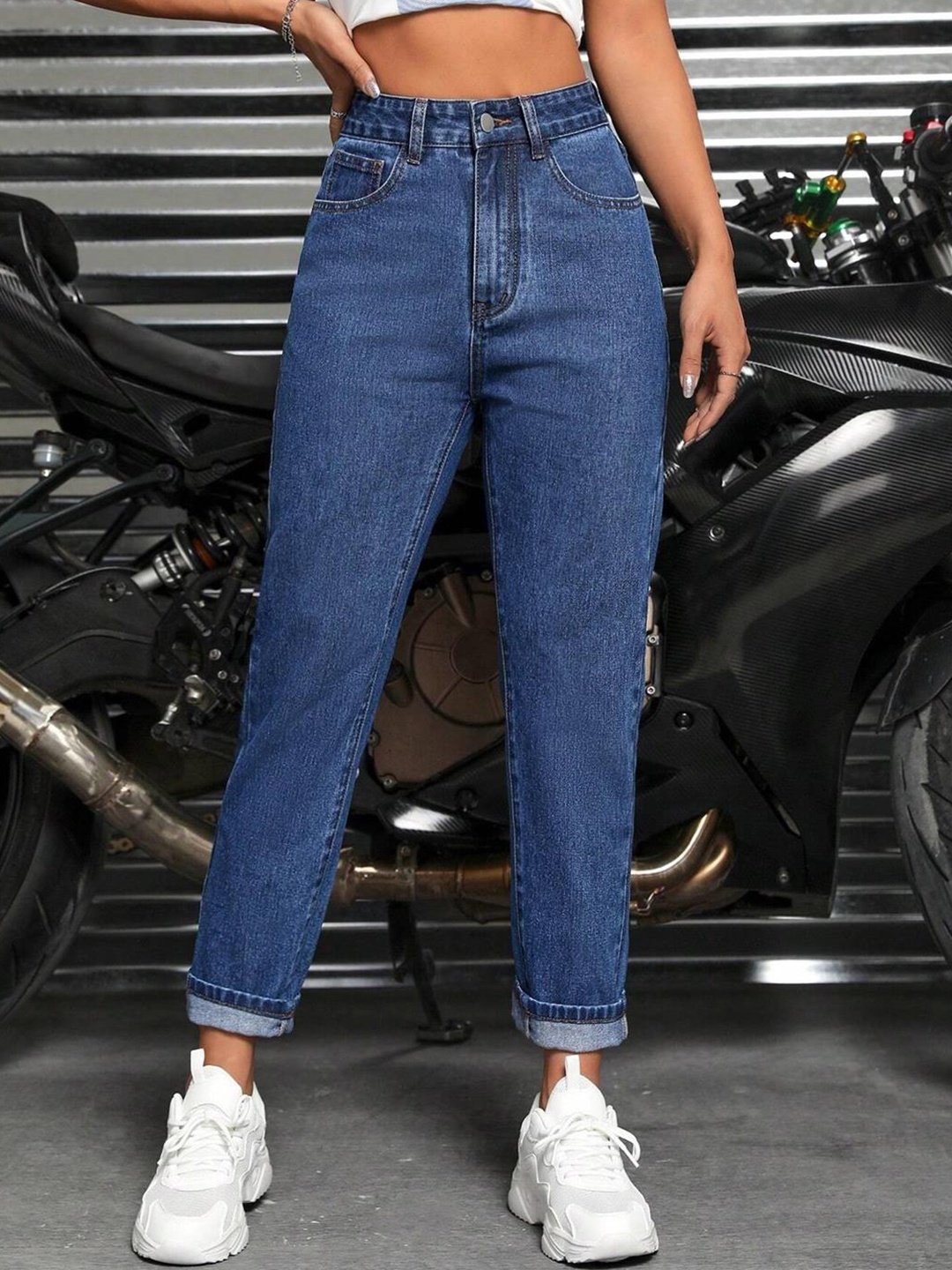 

Roadster Women Jean Mom Fit Clean Look High Rise Jeans, Blue