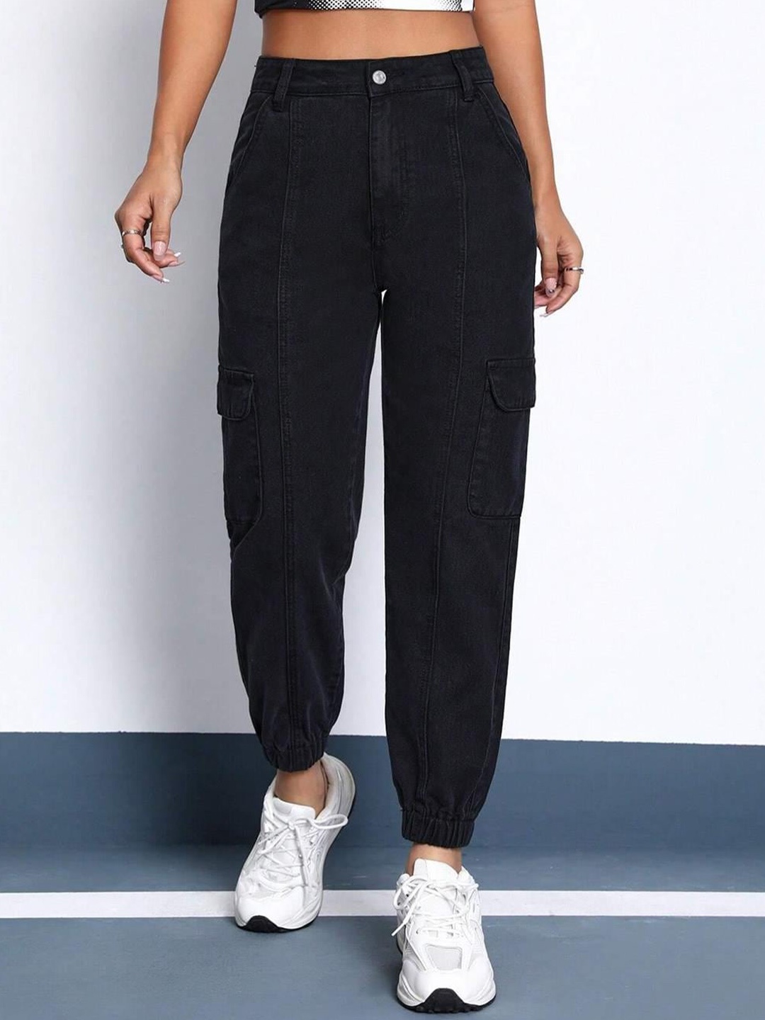 

Kotty Women High-Rise Stretchable Cotton Joggers, Black