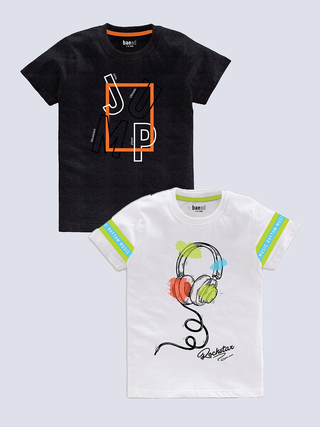 

BAESD Boys Pack Of 2 Typography Printed Pure Cotton T-shirt, Black