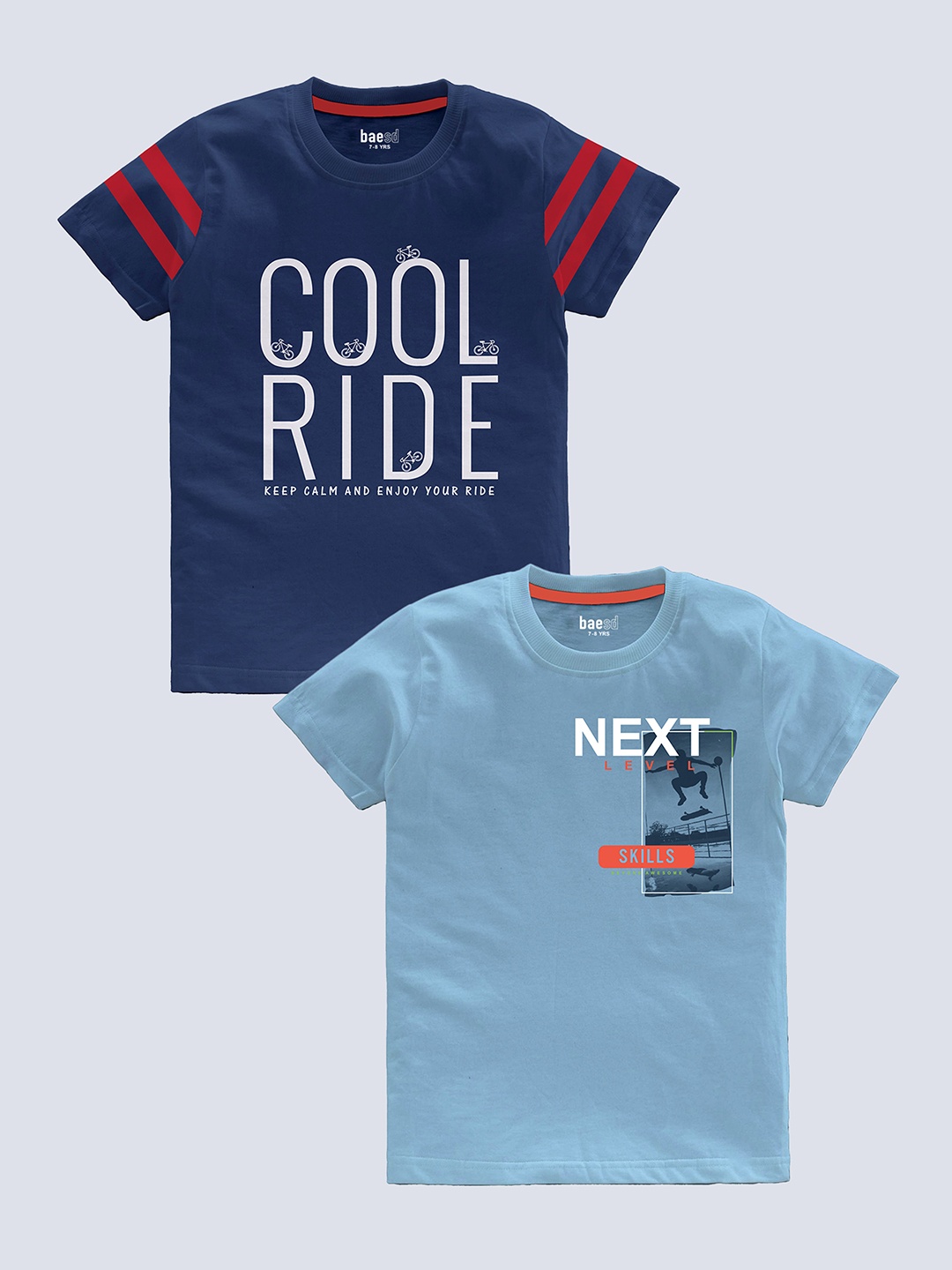 

BAESD Boys Pack Of 2 Typography Printed Pure Cotton T-shirt, Navy blue
