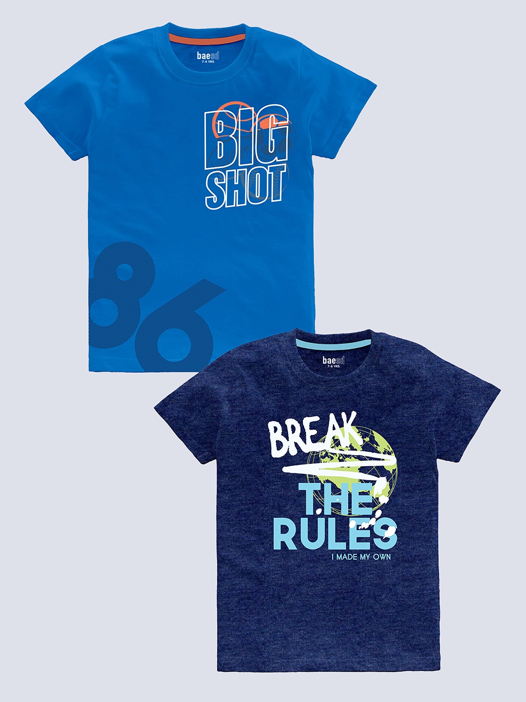 

BAESD Boys Pack Of 2 Typography Printed Pure Cotton T-shirt, Blue