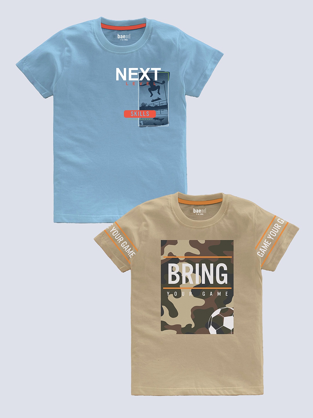 

BAESD Boys Pack Of 2 Typography Printed Pure Cotton T-shirt, Blue