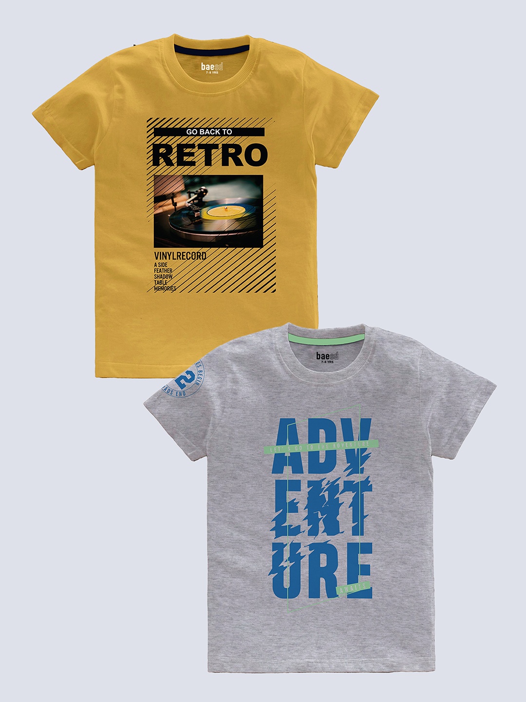 

BAESD Boys Pack Of 2 Typography Printed Pure Cotton T-shirt, Mustard