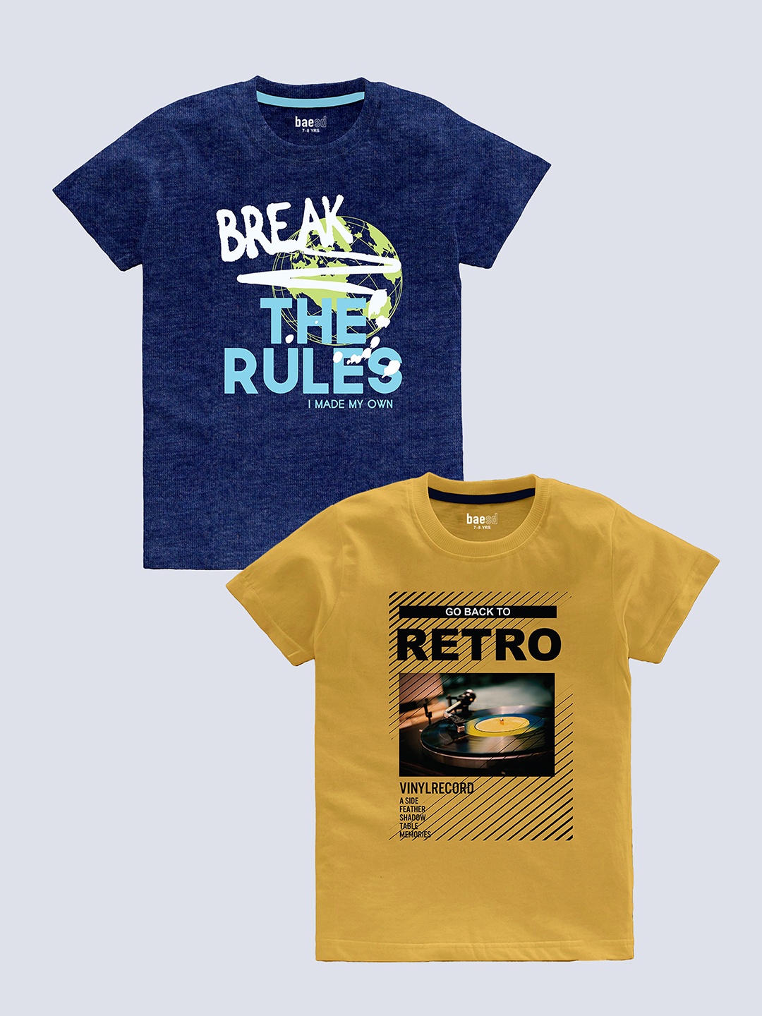 

BAESD Boys Pack Of 2 Typography Printed Pure Cotton T-shirt, Blue