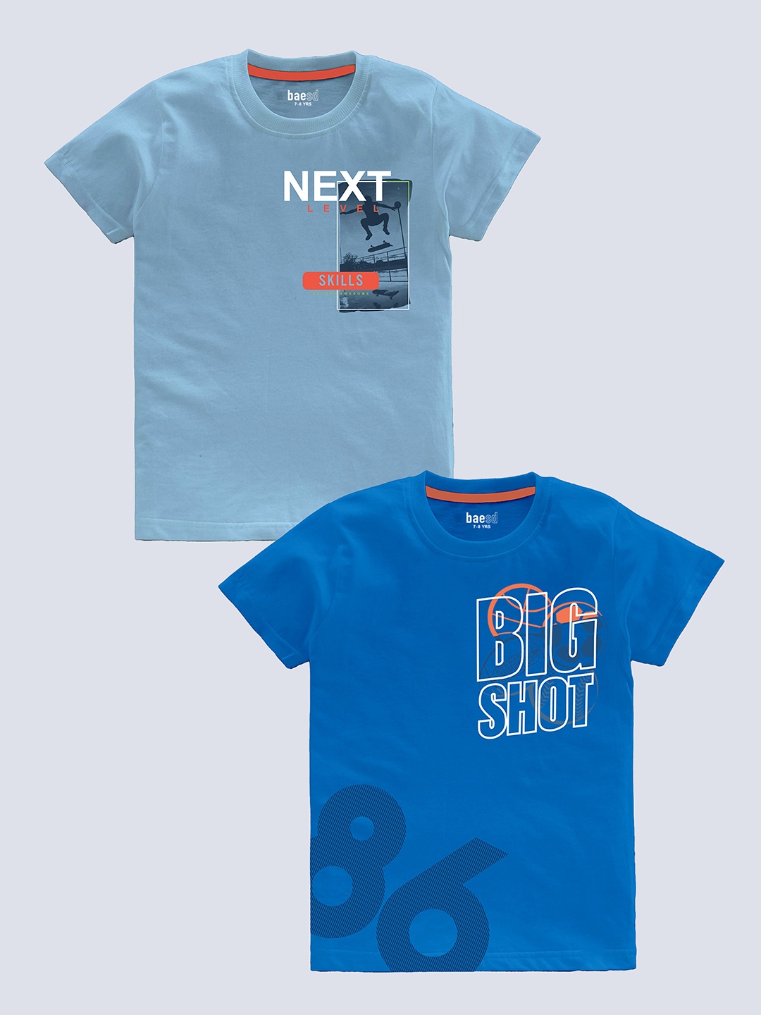 

BAESD Boys Pack Of 2 Typography Printed Pure Cotton T-shirt, Blue