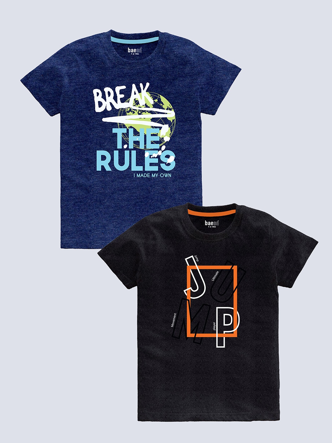

BAESD Boys Pack Of 2 Typography Printed Pure Cotton T-shirt, Blue