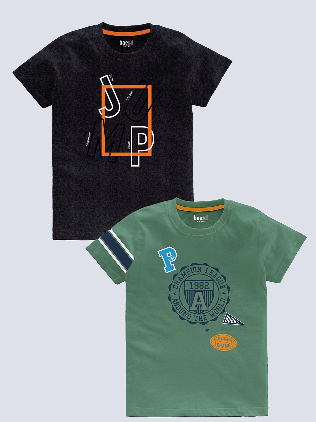 

BAESD Boys Pack Of 2 Typography Printed Pure Cotton T-shirt, Black