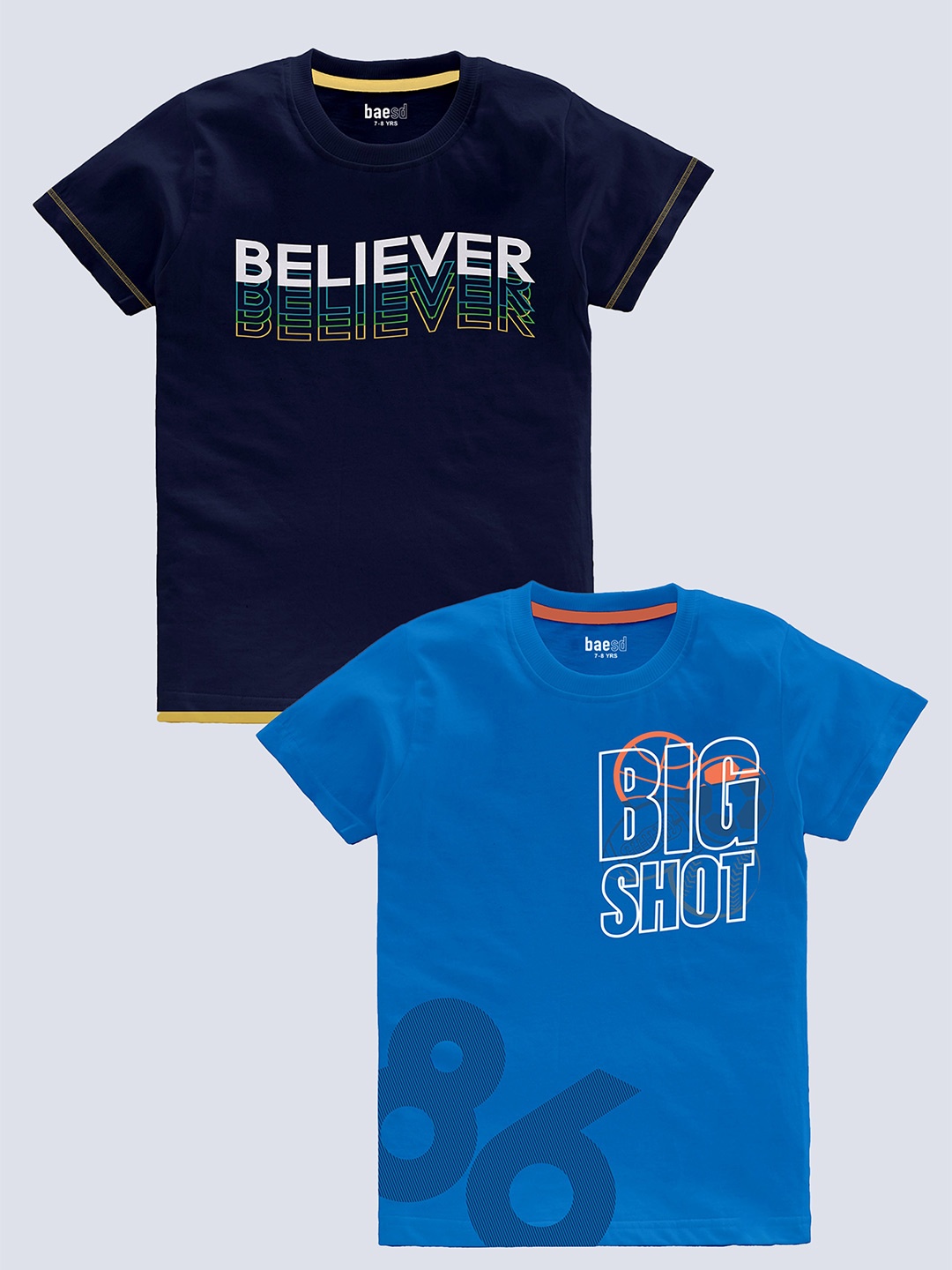 

BAESD Boys Pack Of 2 Typography Printed Pure Cotton T-shirt, Navy blue