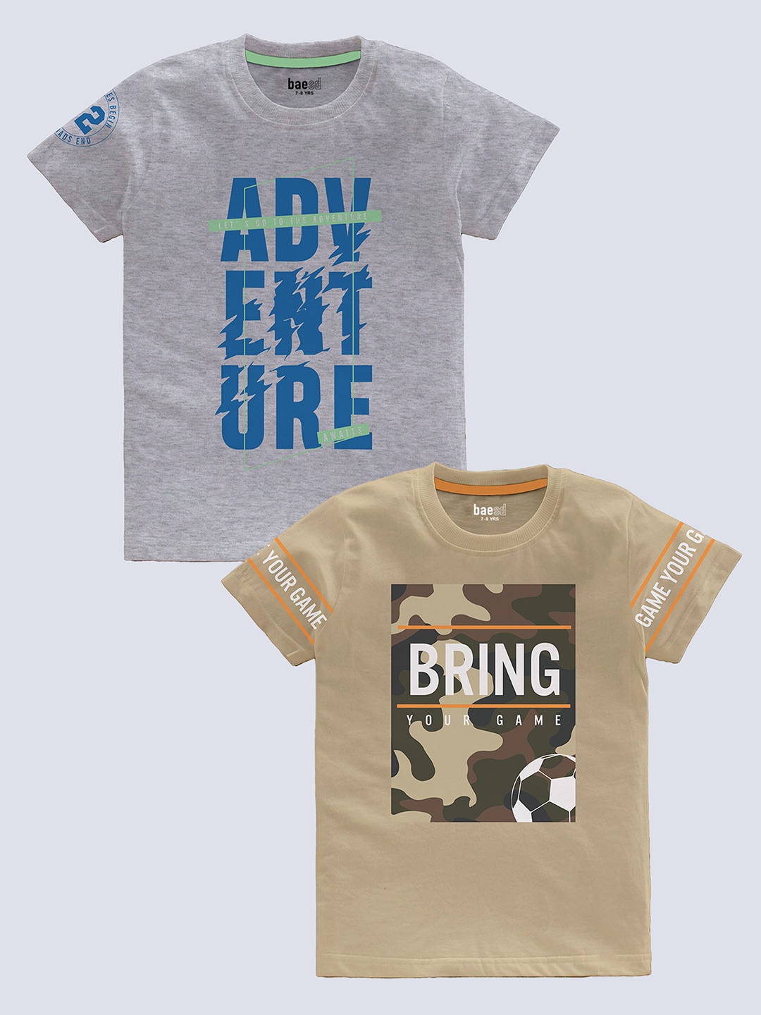 

BAESD Boys Pack Of 2 Typography Printed Pure Cotton T-shirt, Grey