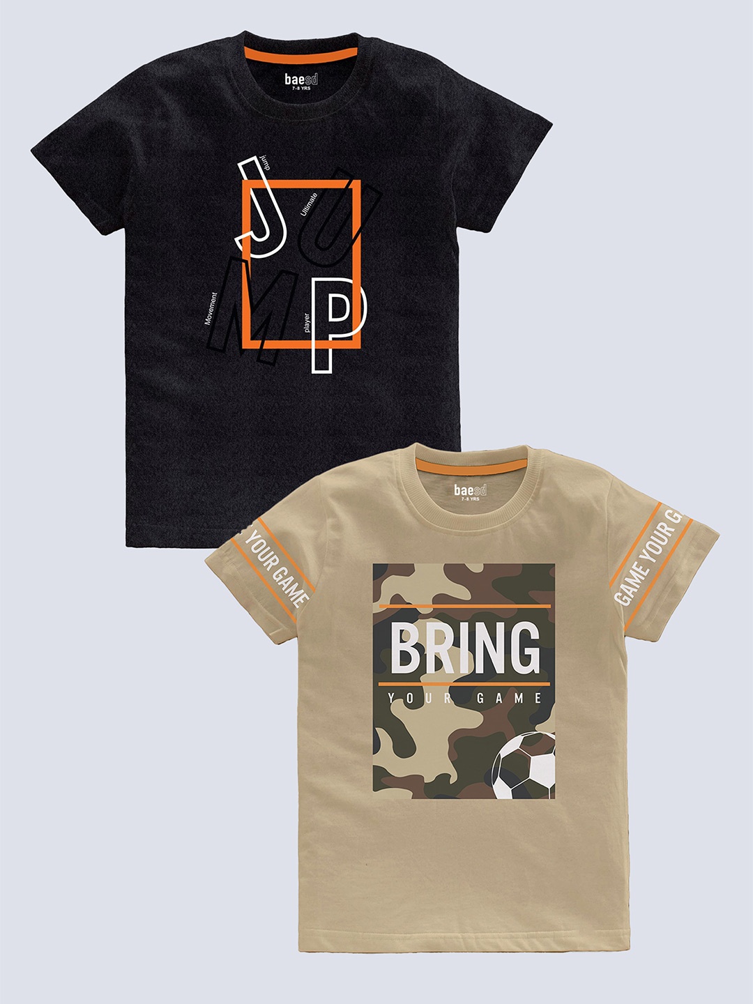 

BAESD Boys Pack Of 2 Typography Printed Pure Cotton T-shirt, Black