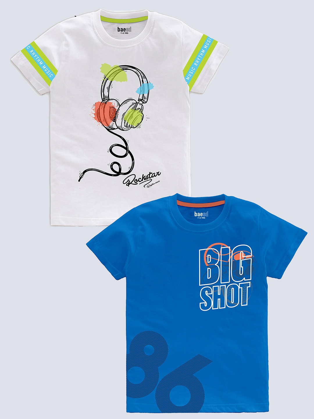 

BAESD Boys Pack Of 2 Graphic Printed Pure Cotton T-shirt, White