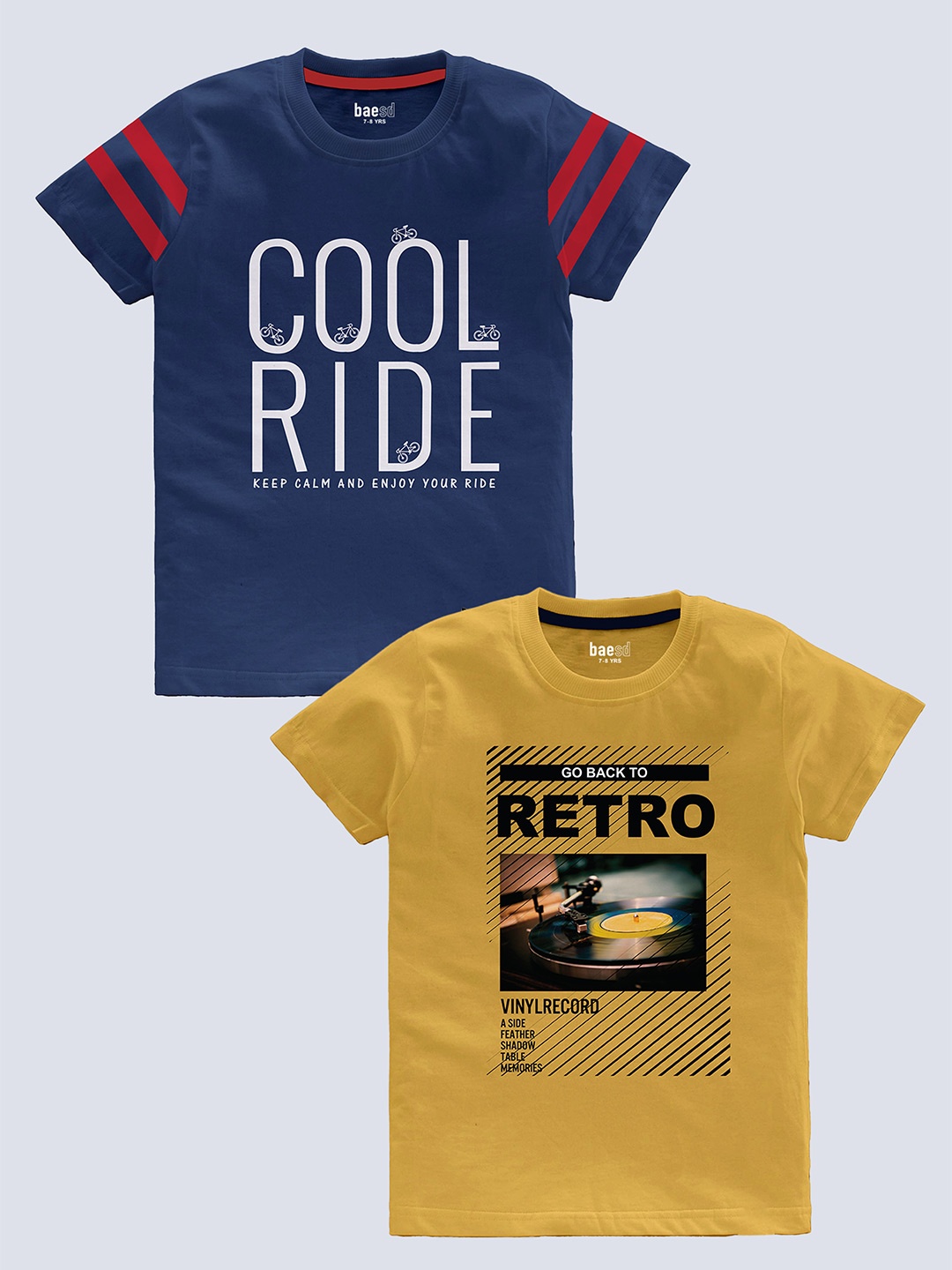 

BAESD Boys Pack Of 2 Typography Printed Pure Cotton T-shirt, Mustard