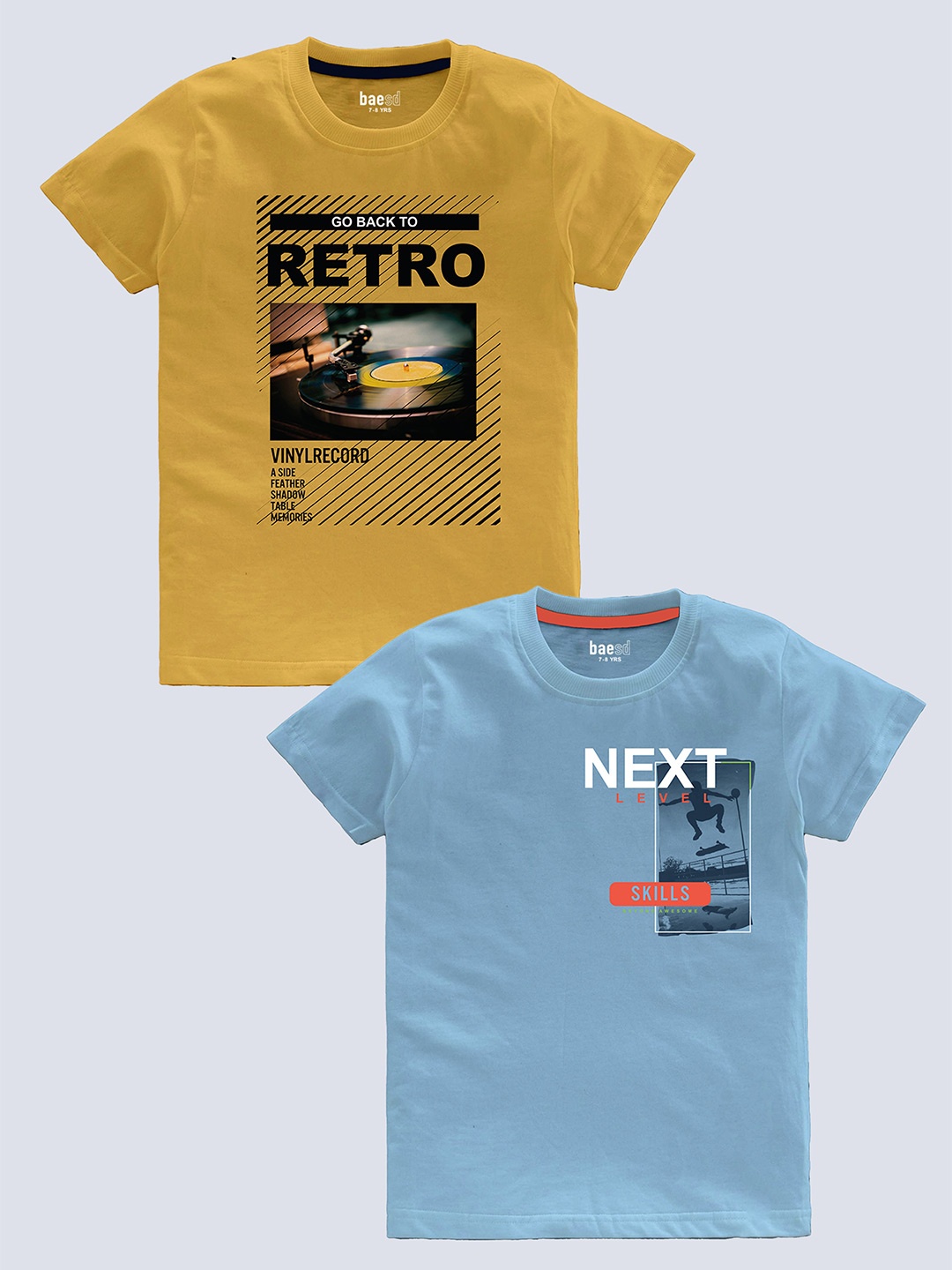 

BAESD Boys Pack Of 2 Typography Printed Pure Cotton T-shirt, Mustard