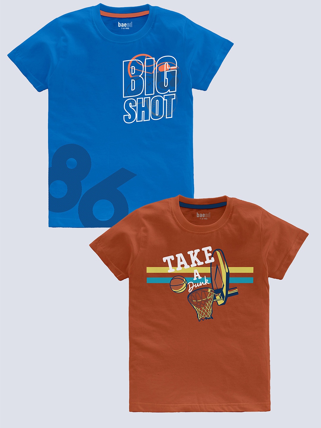 

BAESD Boys Pack Of 2 Typography Printed Pure Cotton T-shirt, Brown